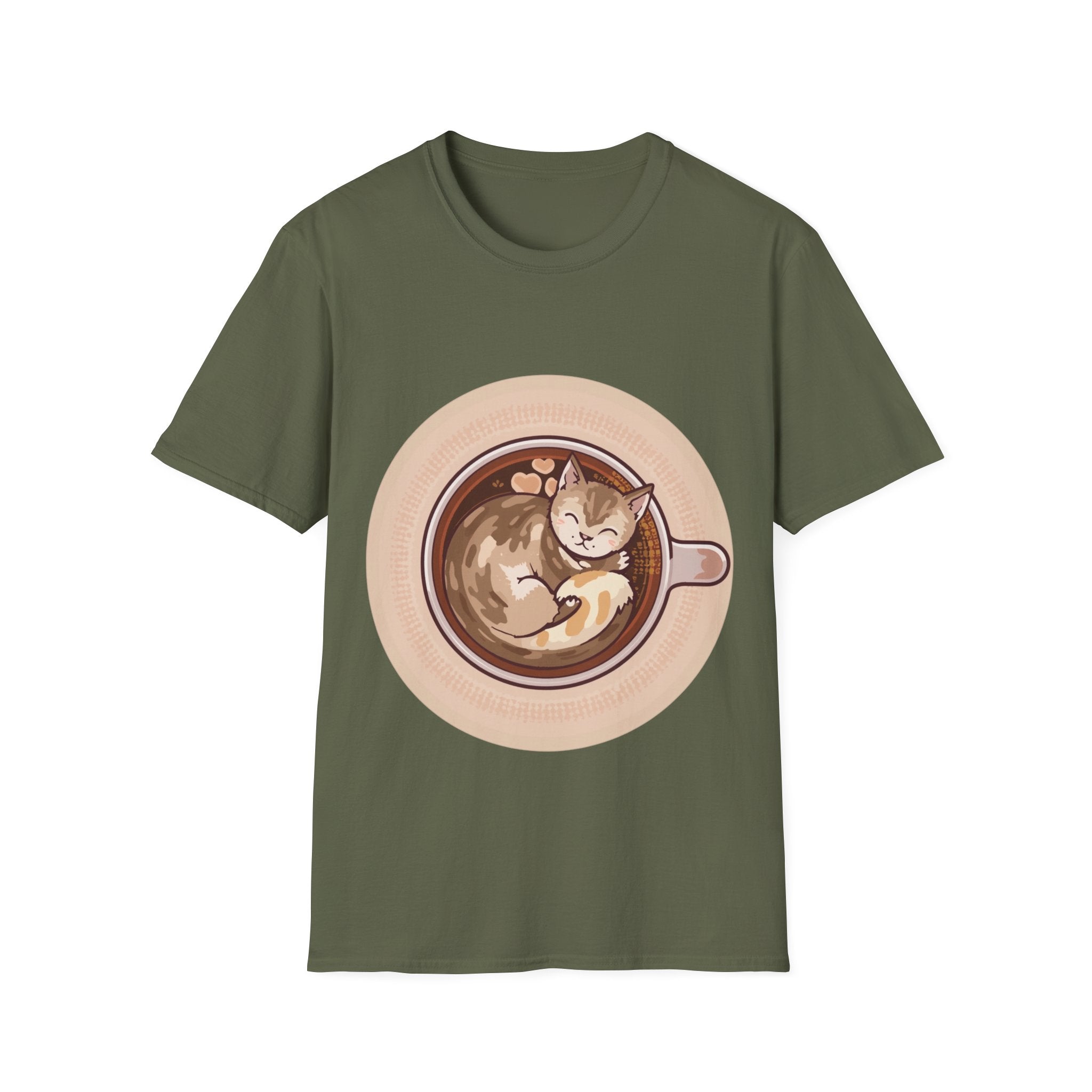 Cat in Coffee Cup T-Shirt — Cute Latte Cat Tee for Cat Lovers & Coffee Fans