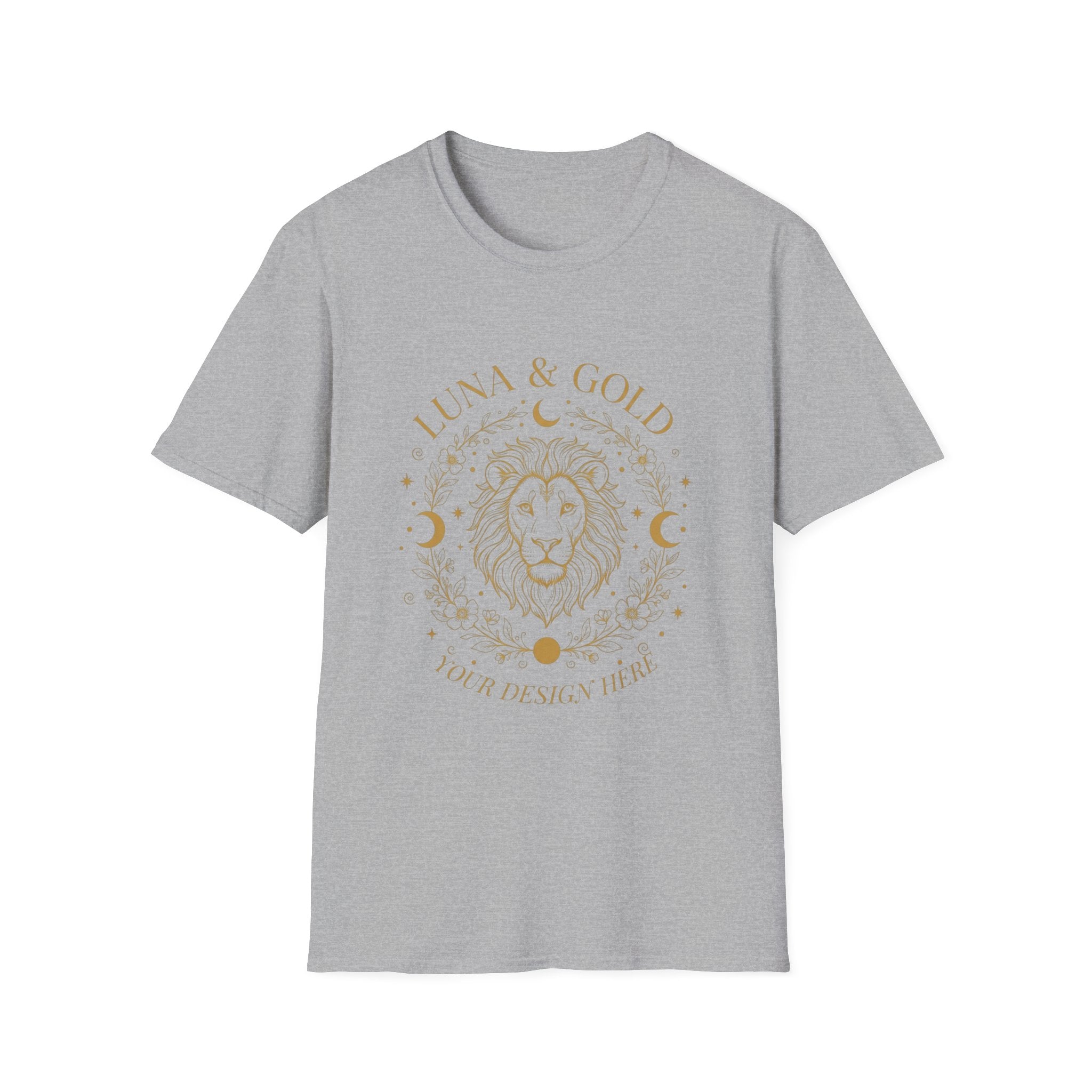 Luna & Gold Lion Moon T-Shirt — Celestial Zodiac Leo Graphic Tee