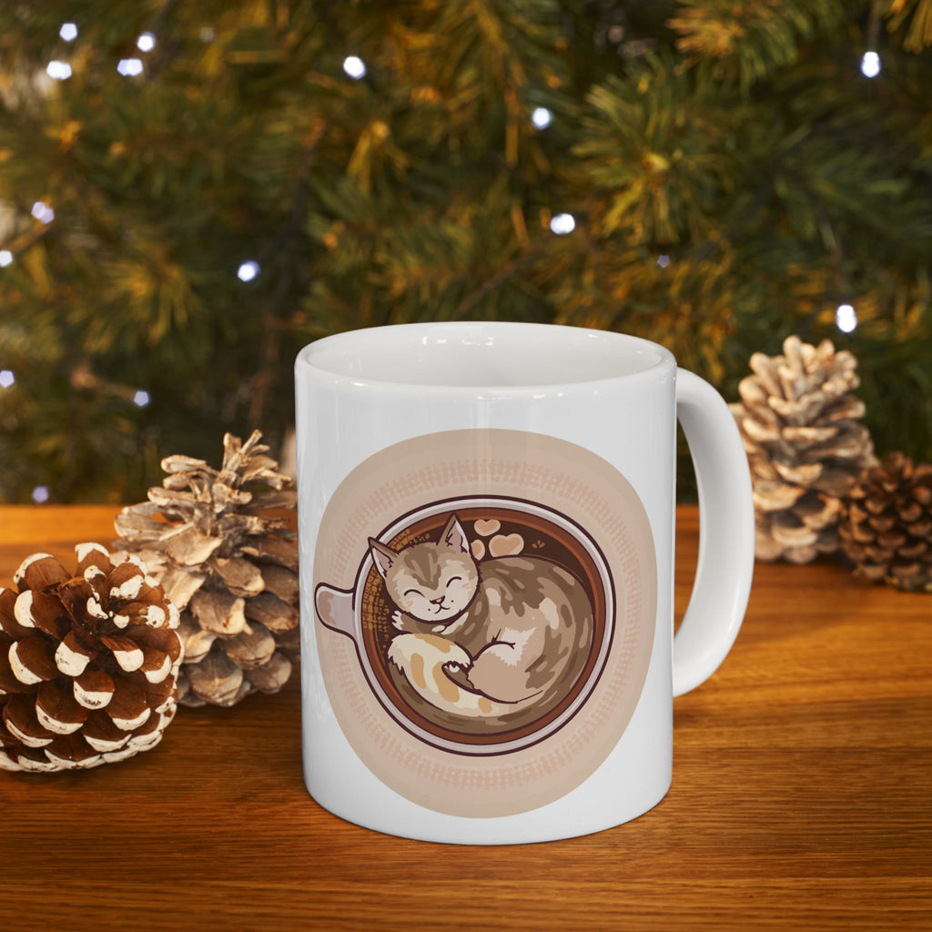 Cat Coffee Mug — Cute Cat in Latte Art Ceramic Coffee Cup (11oz & 15oz)