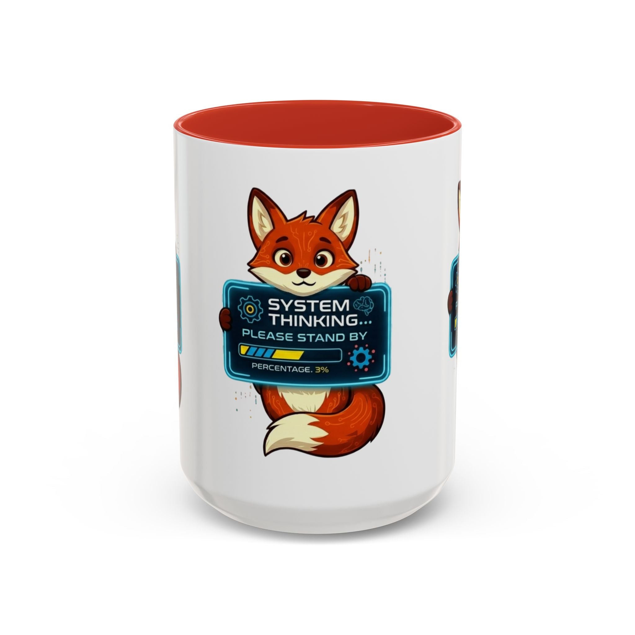 Fox "System Thinking... Please Stand By" Accent Coffee Mug – Cute Tech Geek Gift (11/15 oz)