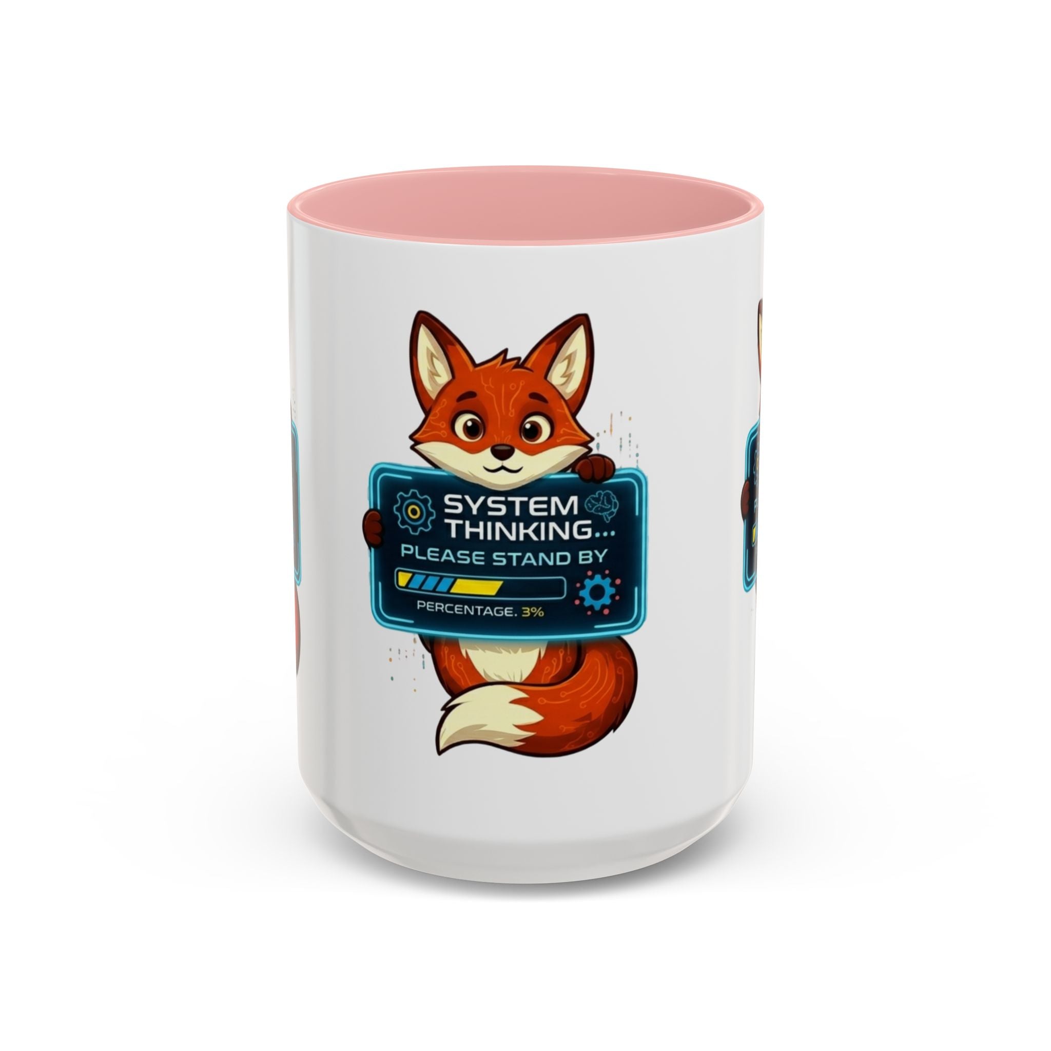 Fox "System Thinking... Please Stand By" Accent Coffee Mug – Cute Tech Geek Gift (11/15 oz)