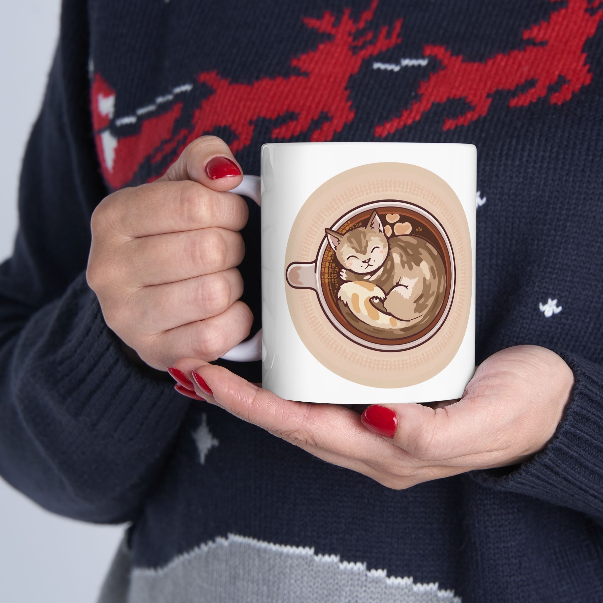 Cat Coffee Mug — Cute Cat in Latte Art Ceramic Coffee Cup (11oz & 15oz)