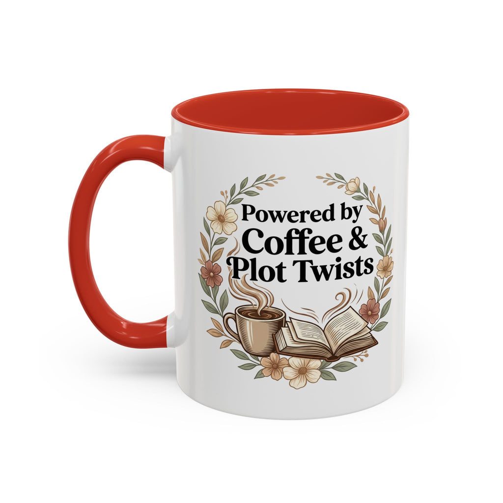 Coffee Mug — “Powered by Coffee & Plot Twists” Floral Book Lover Mug (11/15oz)