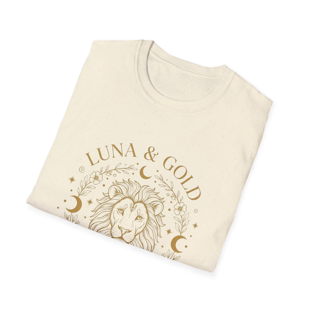 Luna & Gold Lion Moon T-Shirt — Celestial Zodiac Leo Graphic Tee