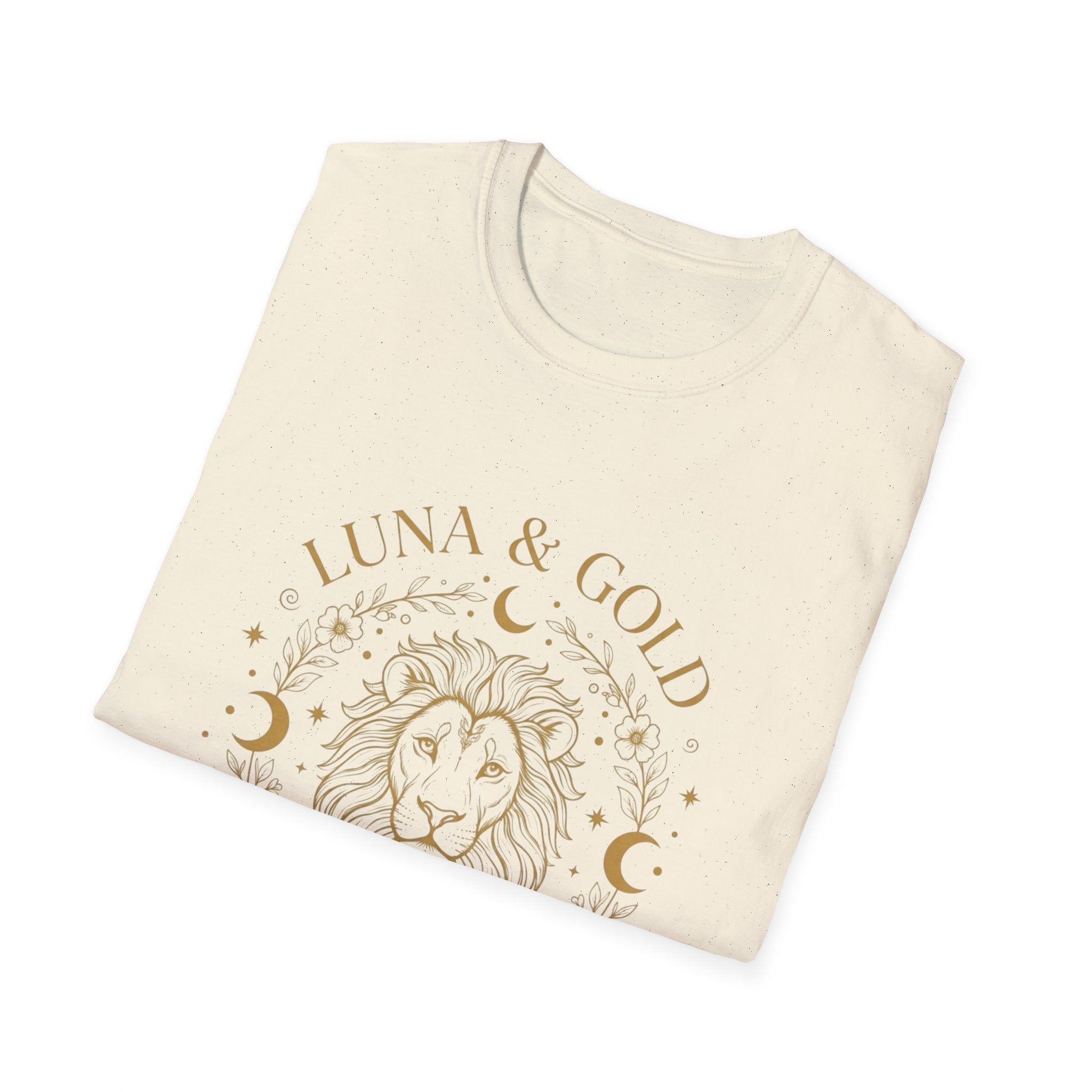 Luna & Gold Lion Moon T-Shirt — Celestial Zodiac Leo Graphic Tee