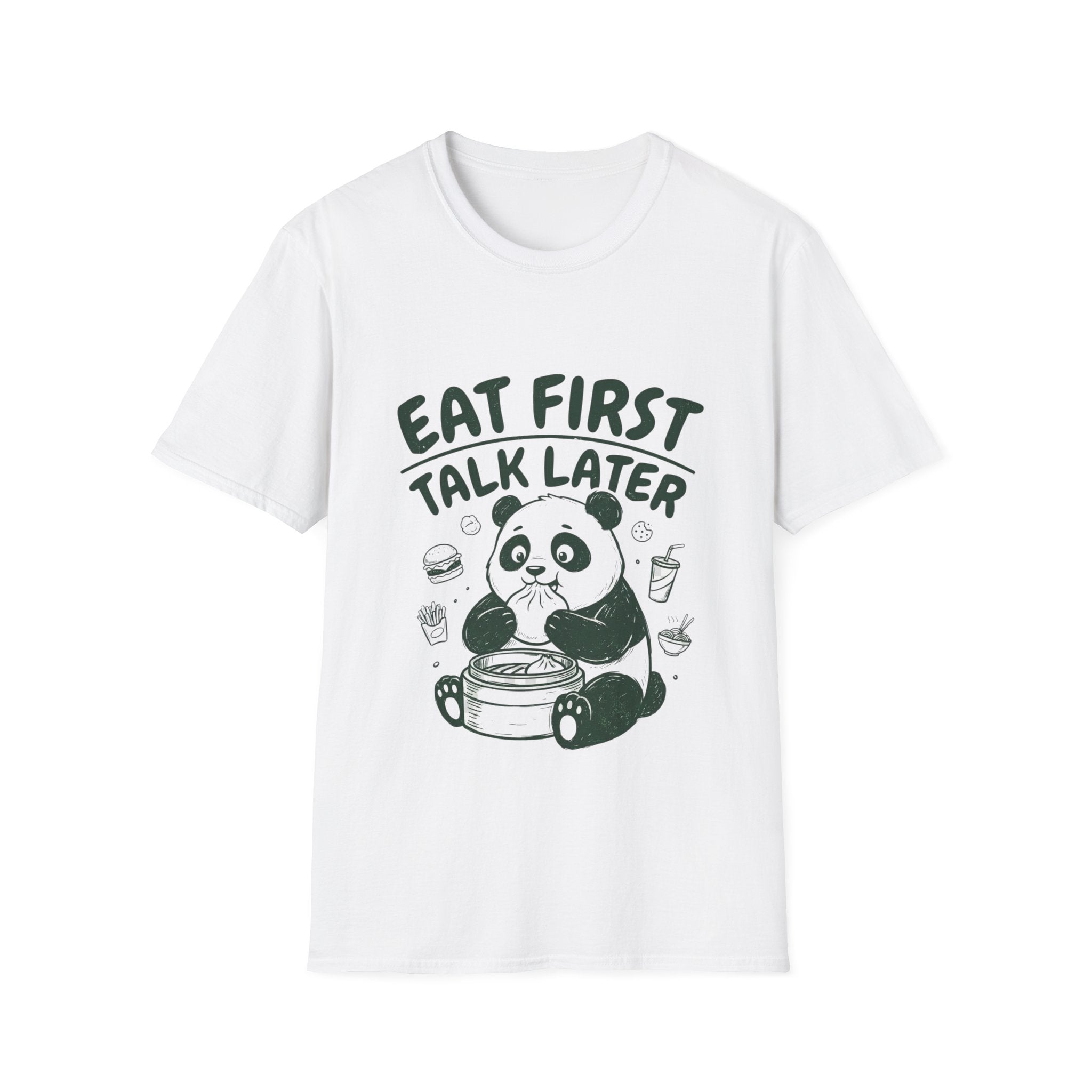 Eat First Talk Later Panda T-Shirt – Cute Foodie Graphic Tee