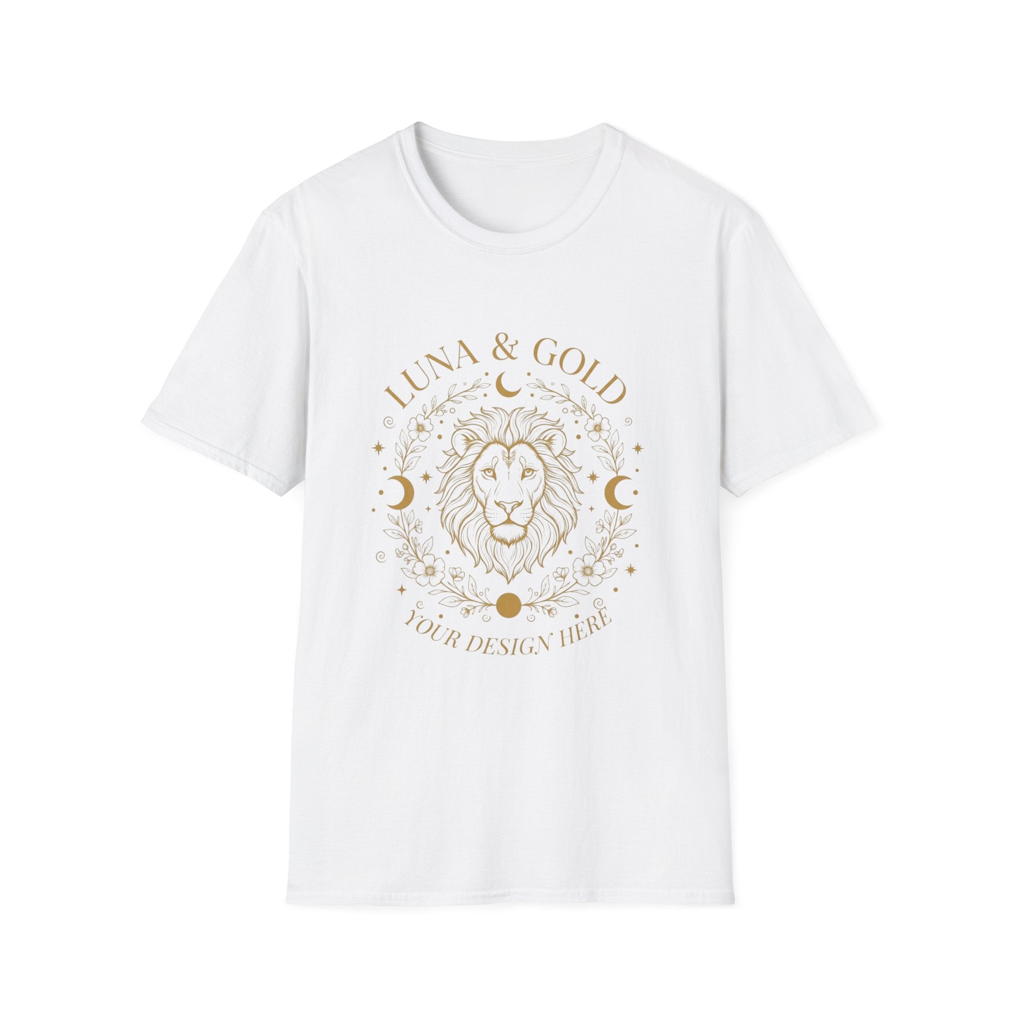 Luna & Gold Lion Moon T-Shirt — Celestial Zodiac Leo Graphic Tee
