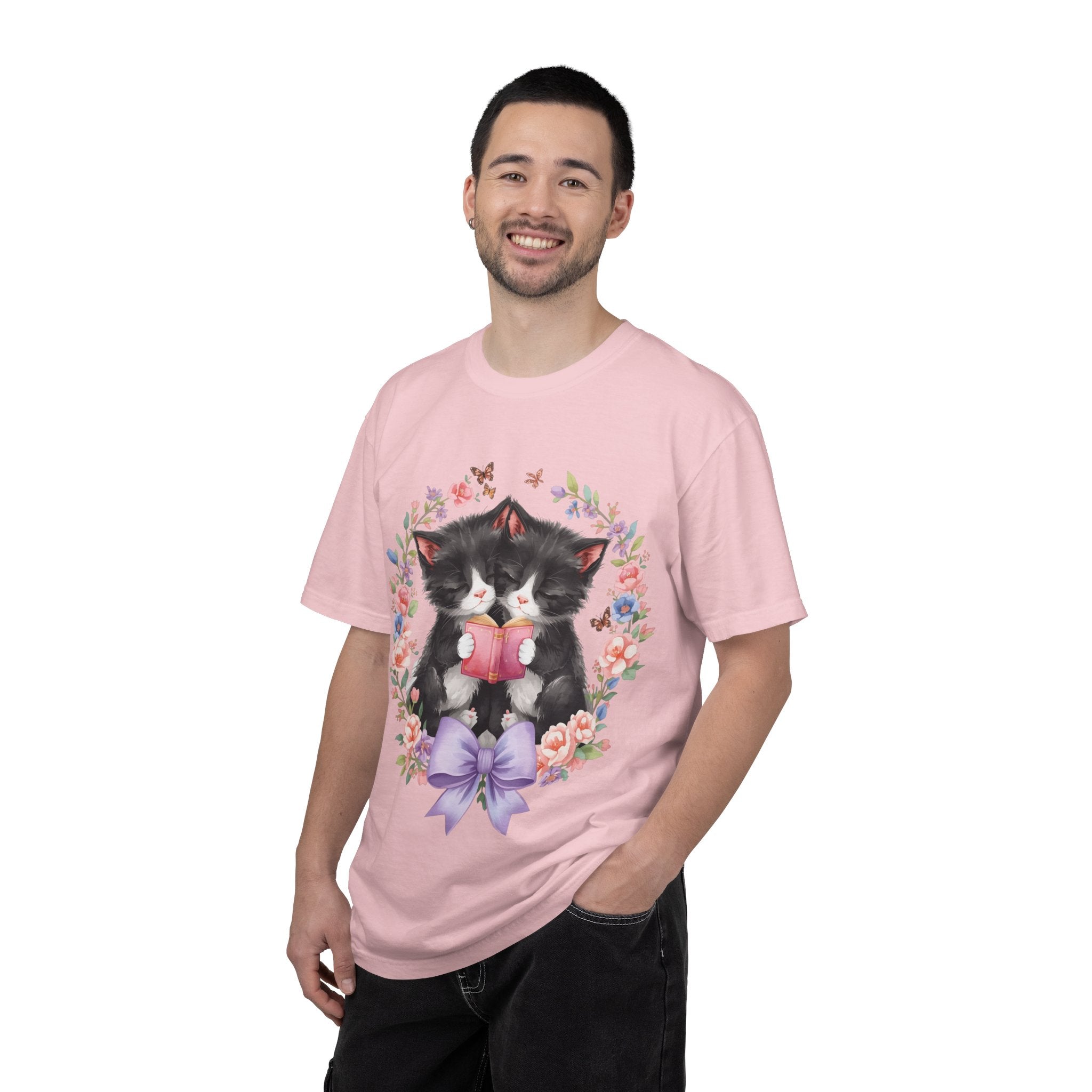T-Shirt — Cute Kittens Holding Gift Floral Wreath Tee