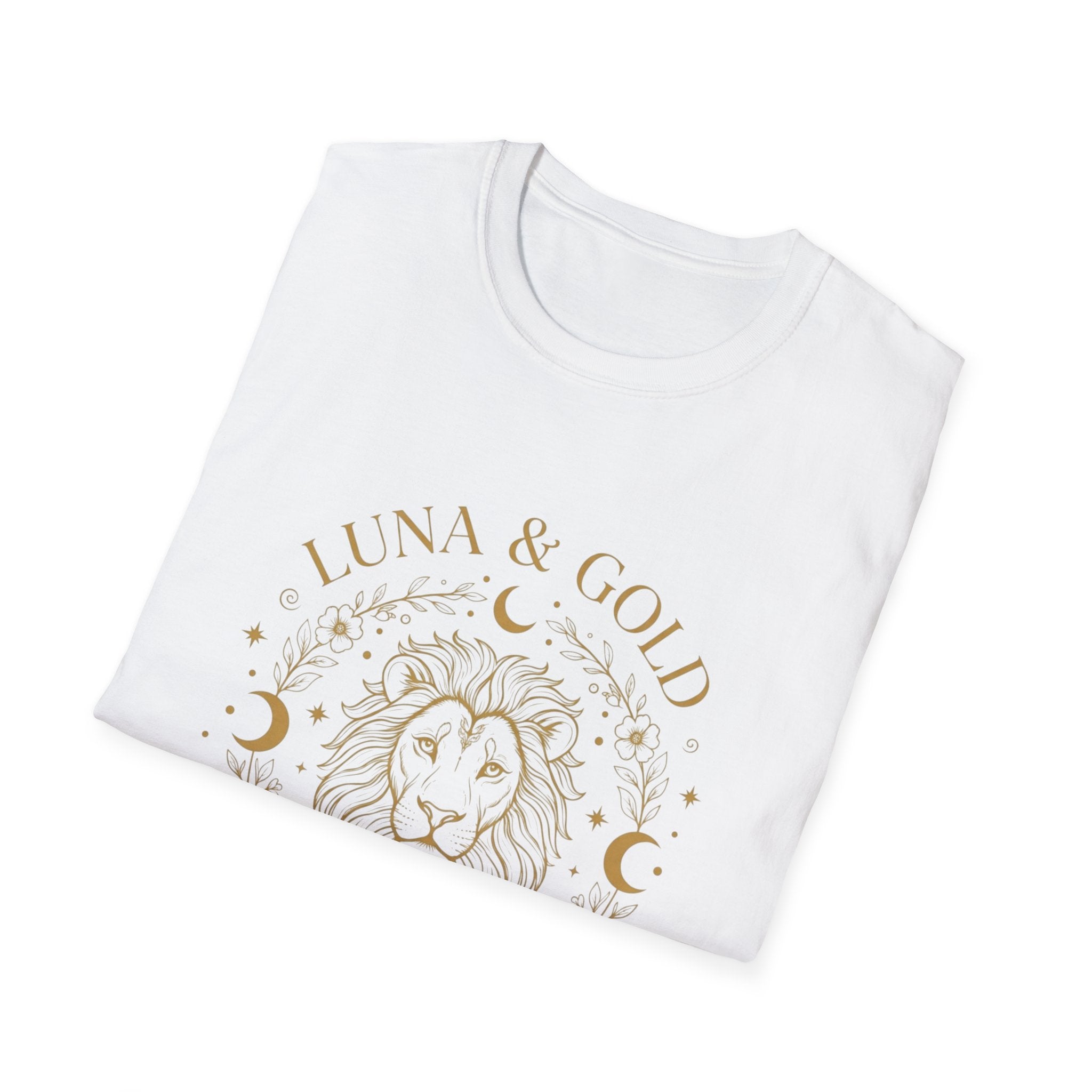 Luna & Gold Lion Moon T-Shirt — Celestial Zodiac Leo Graphic Tee