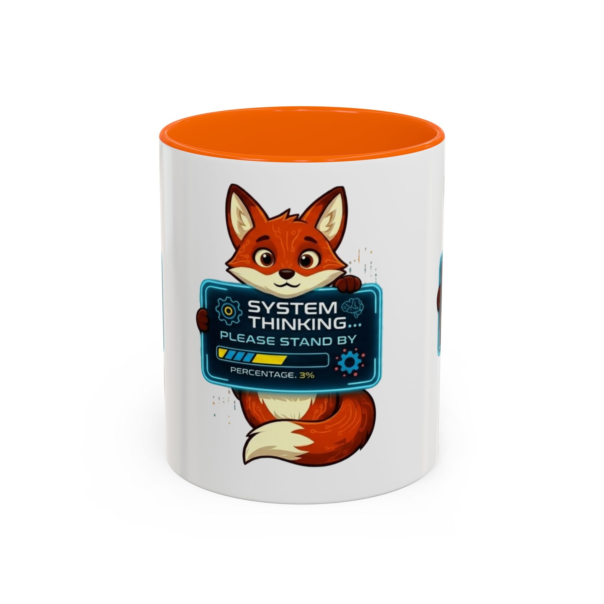 Fox "System Thinking... Please Stand By" Accent Coffee Mug – Cute Tech Geek Gift (11/15 oz)