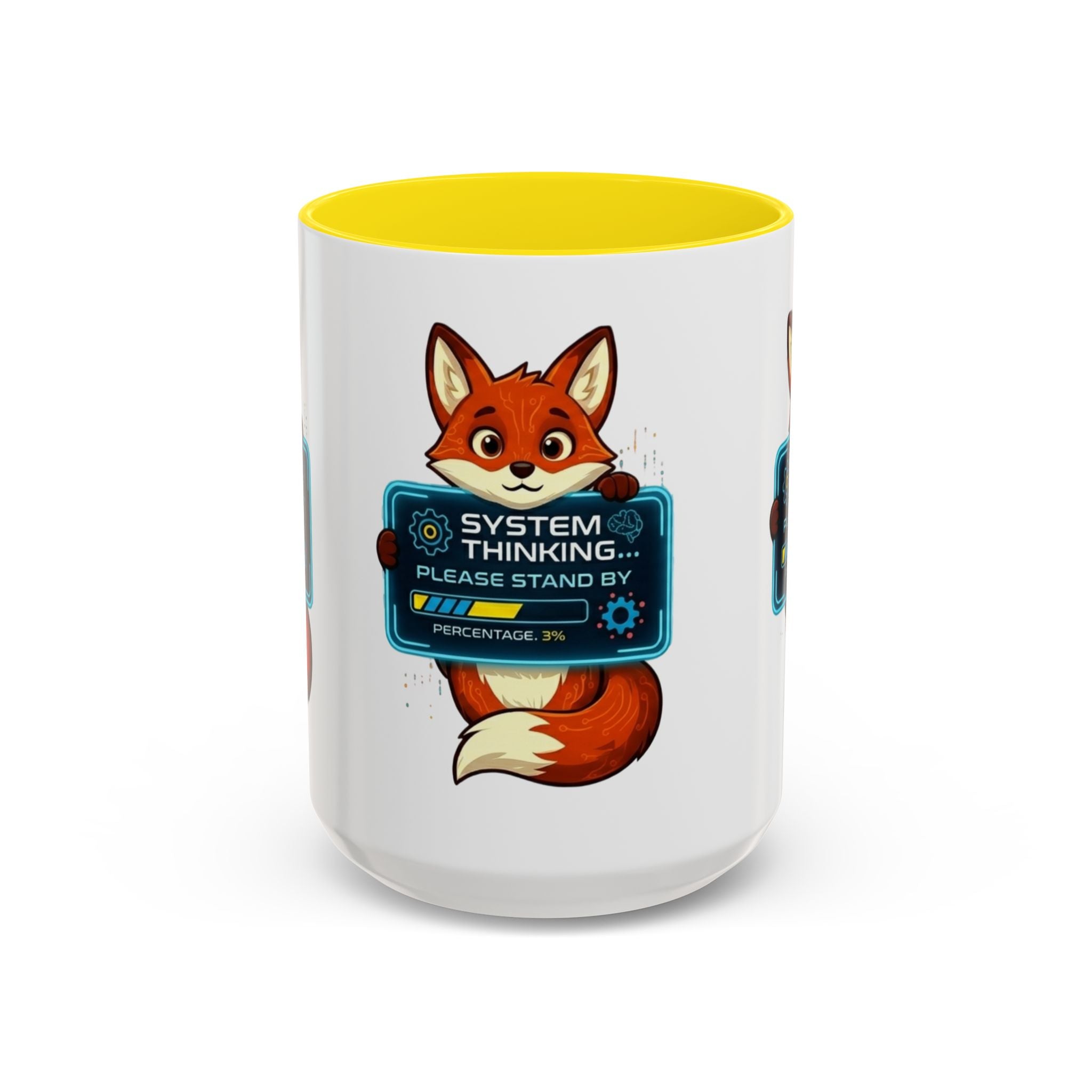 Fox "System Thinking... Please Stand By" Accent Coffee Mug – Cute Tech Geek Gift (11/15 oz)