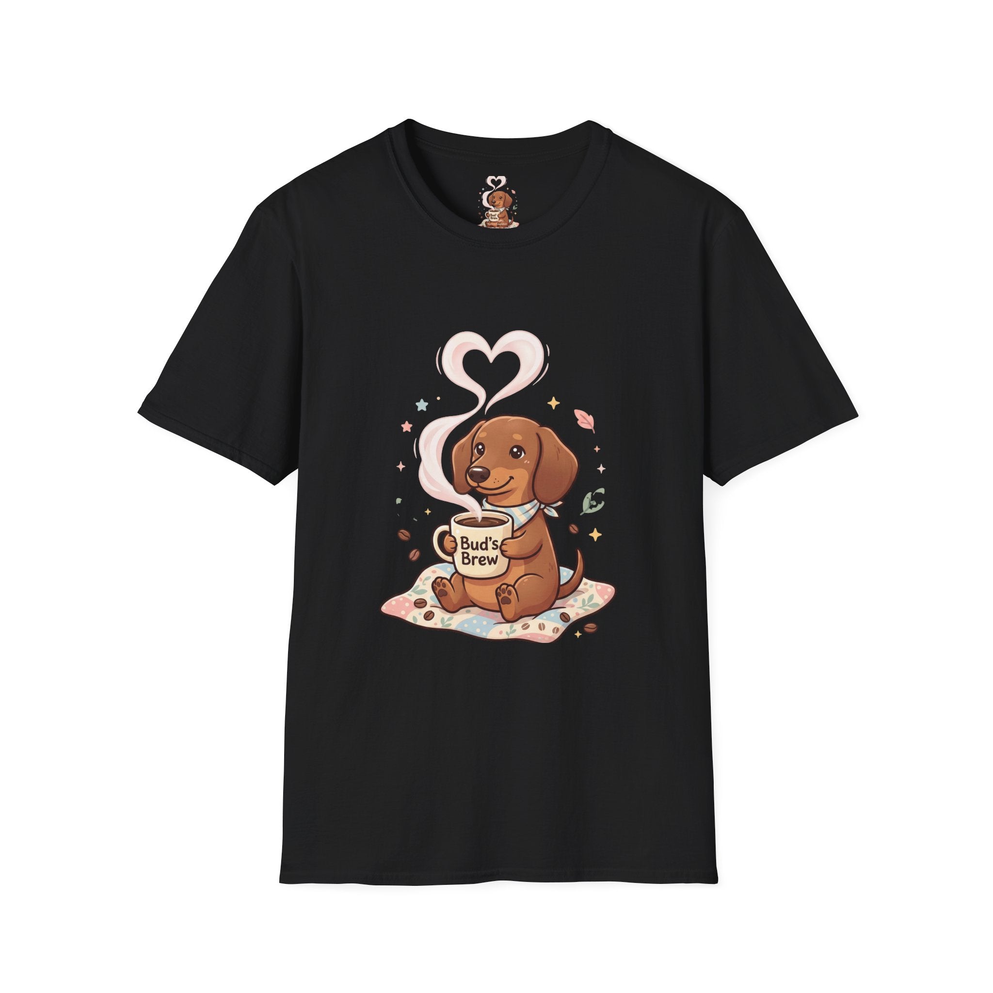 )  Cute Dachshund Coffee Lover T-Shirt – Bud’s Brew Puppy Shirt | Funny Dog Lover Gift | Coffee Lover Graphic Tee