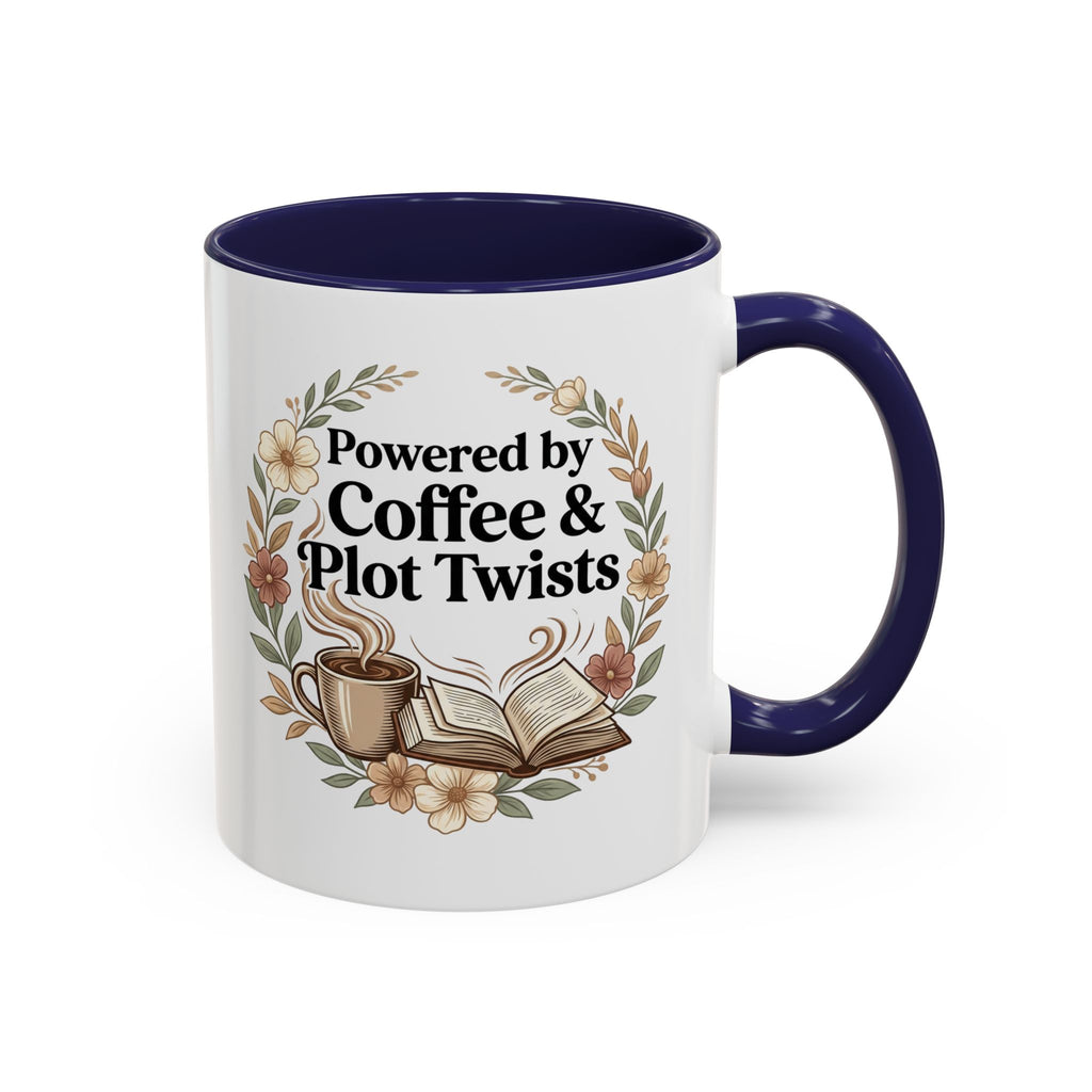 Coffee Mug — “Powered by Coffee & Plot Twists” Floral Book Lover Mug (11/15oz)