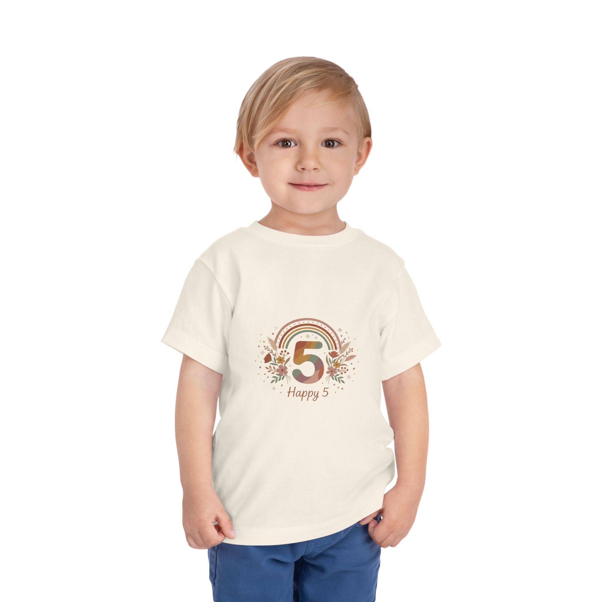 Toddler 5th Birthday Rainbow Tee – "Happy 5" Floral Celebration Shirt