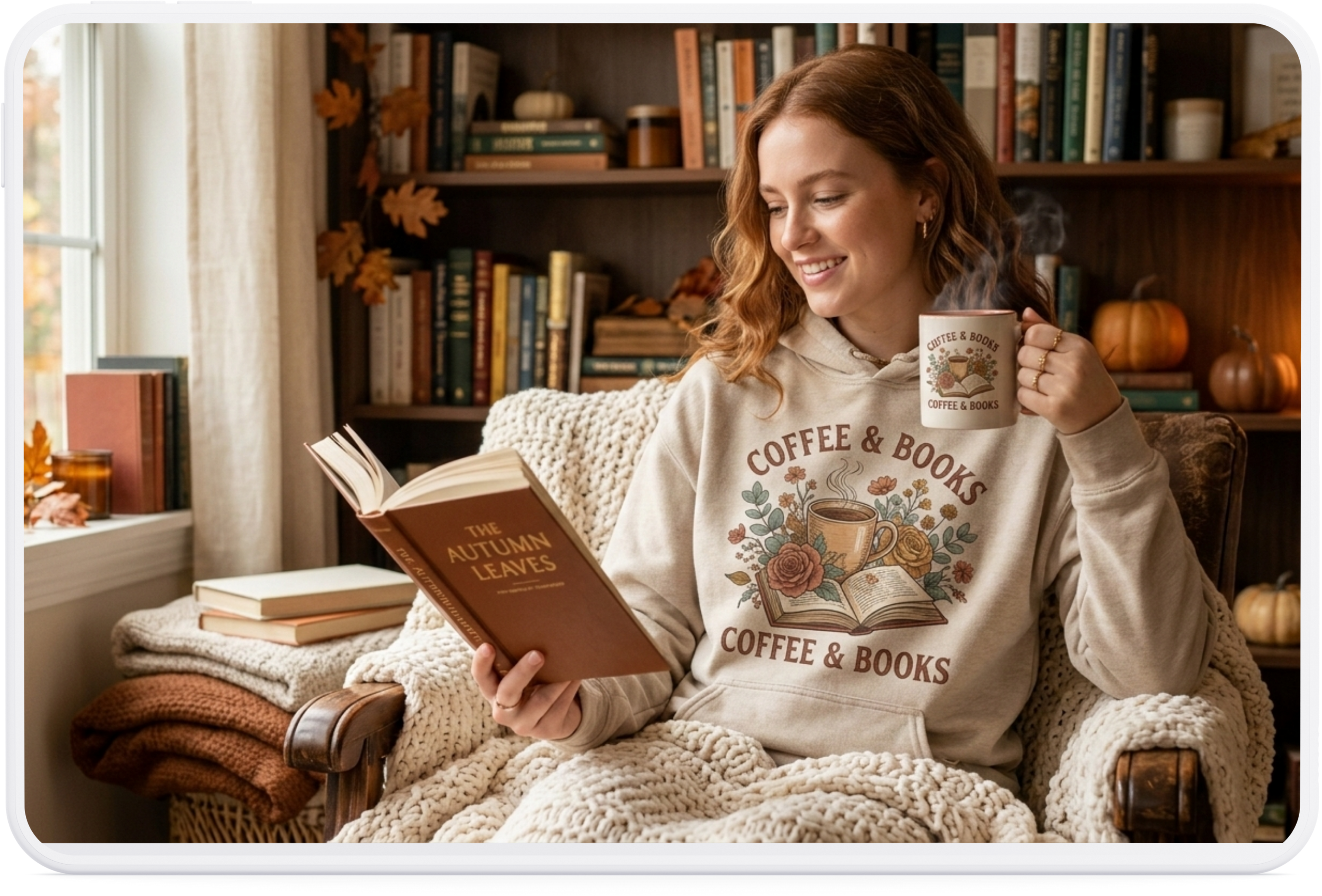 Enamel Mug — "Coffee & Books" Floral Camp Cup