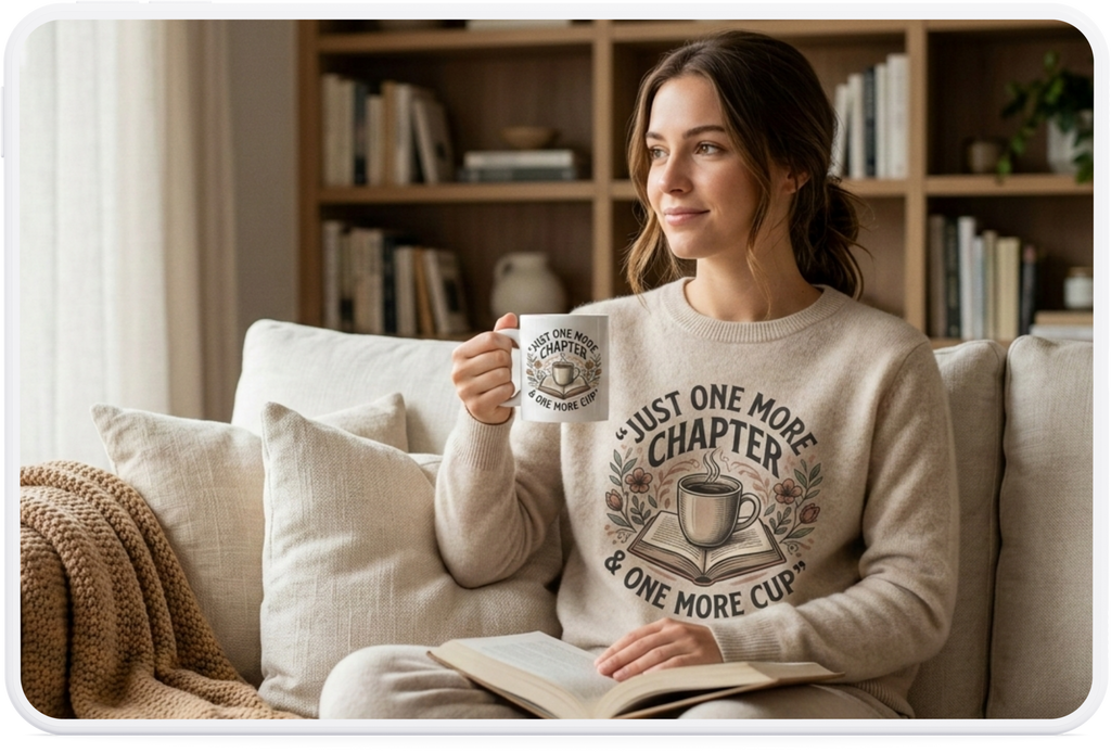 Coffee Mug — “Just One More Chapter & One More Cup” Book Lover Accent Mug
