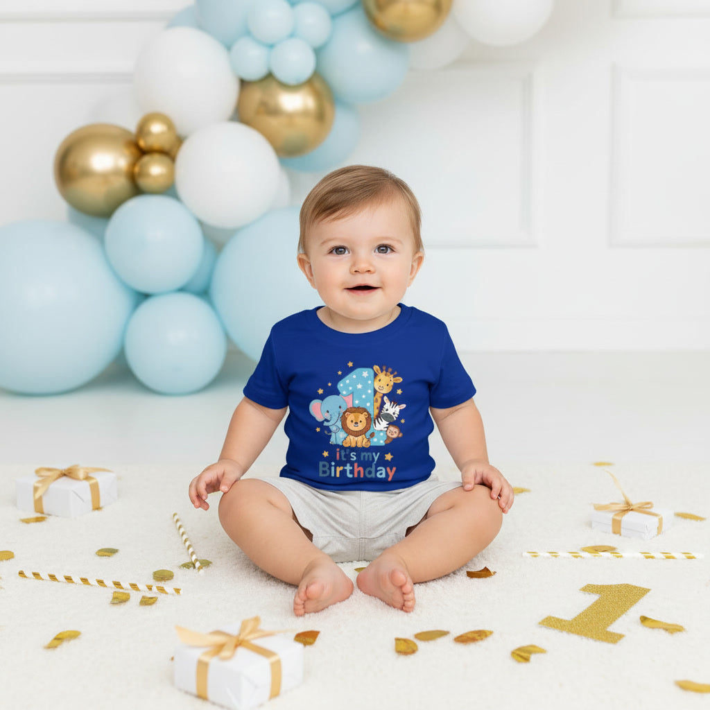 1st Birthday Infant Tee - Cute Safari Animals "It's My Birthday"