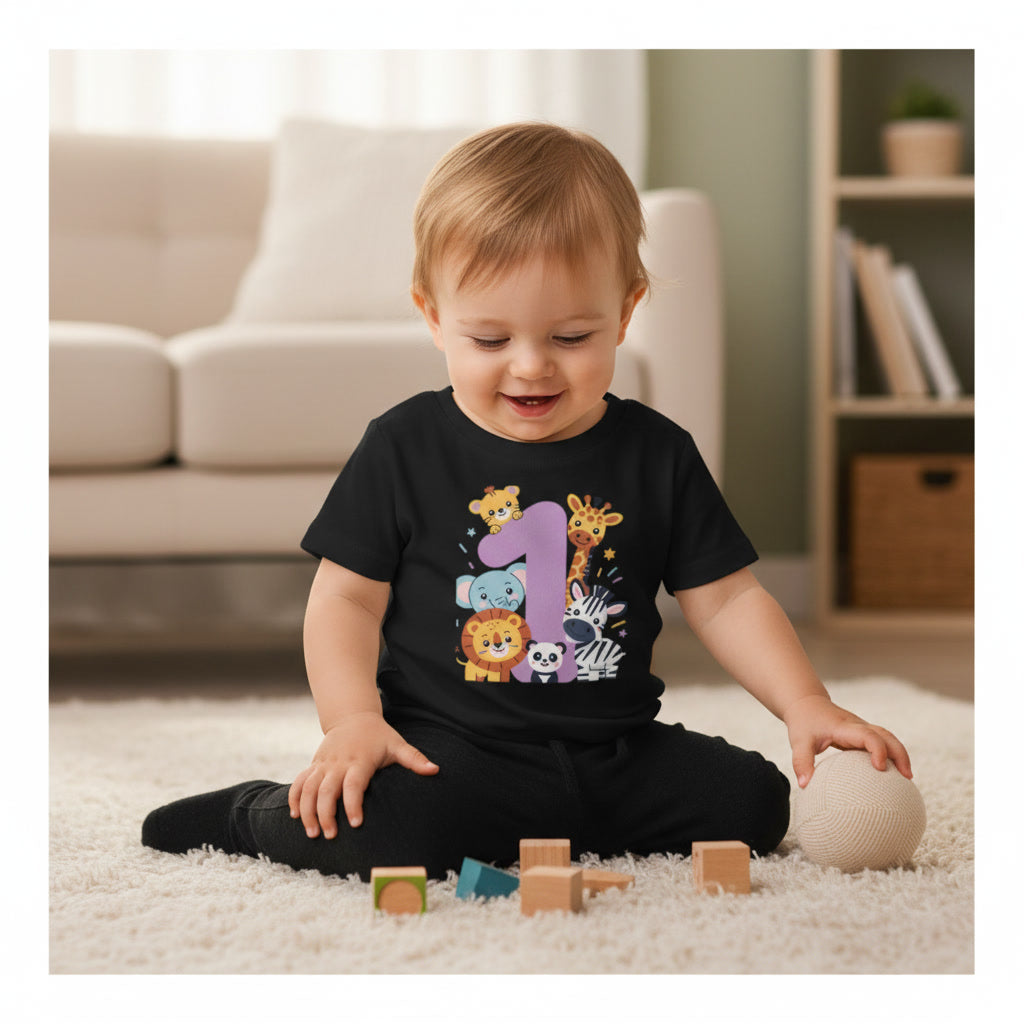 1st Birthday Jungle Animals Infant Tee — Cute Safari Number One Shirt for Baby