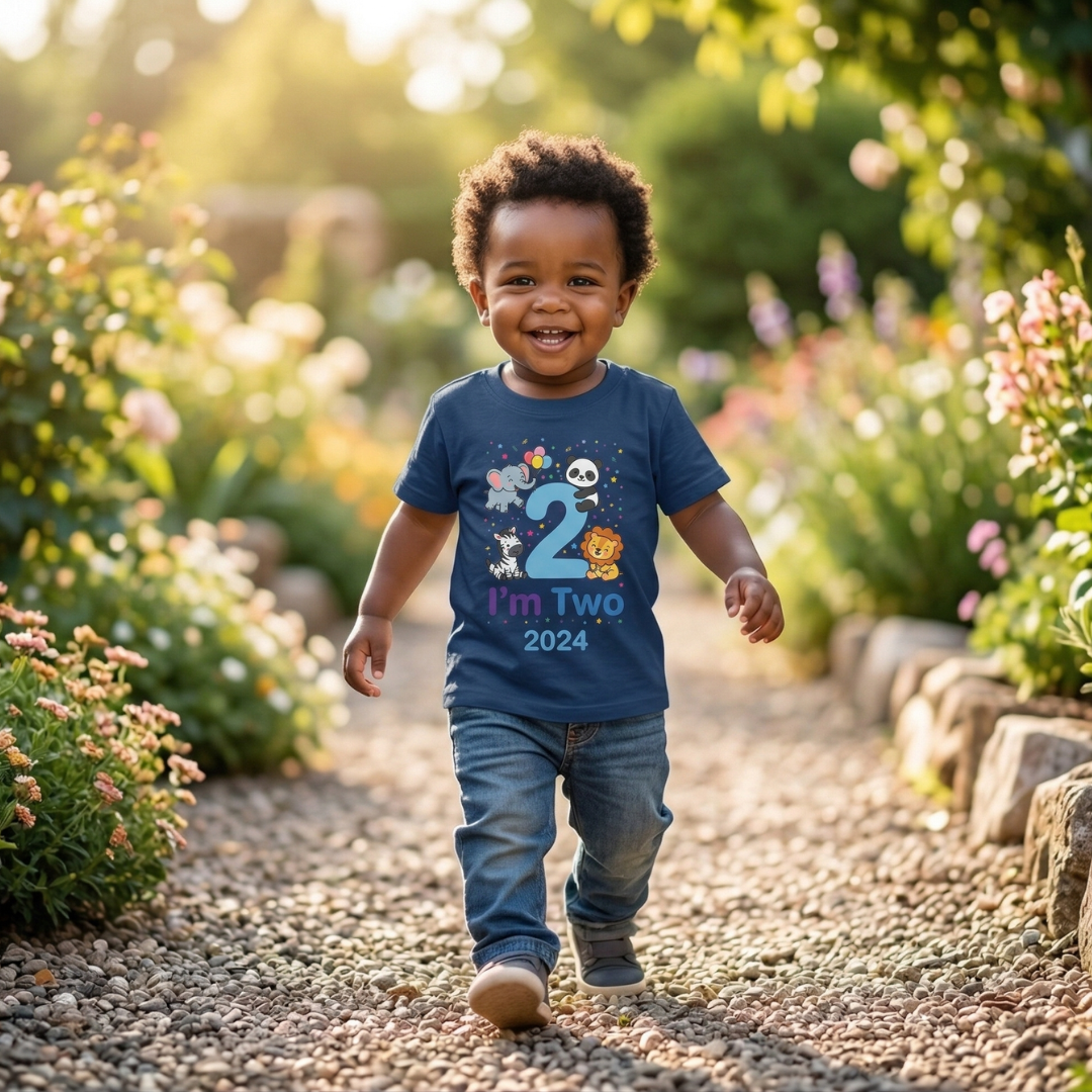 Toddler Tee - "I'm Two" Cute Safari Animals 2nd Birthday Shirt