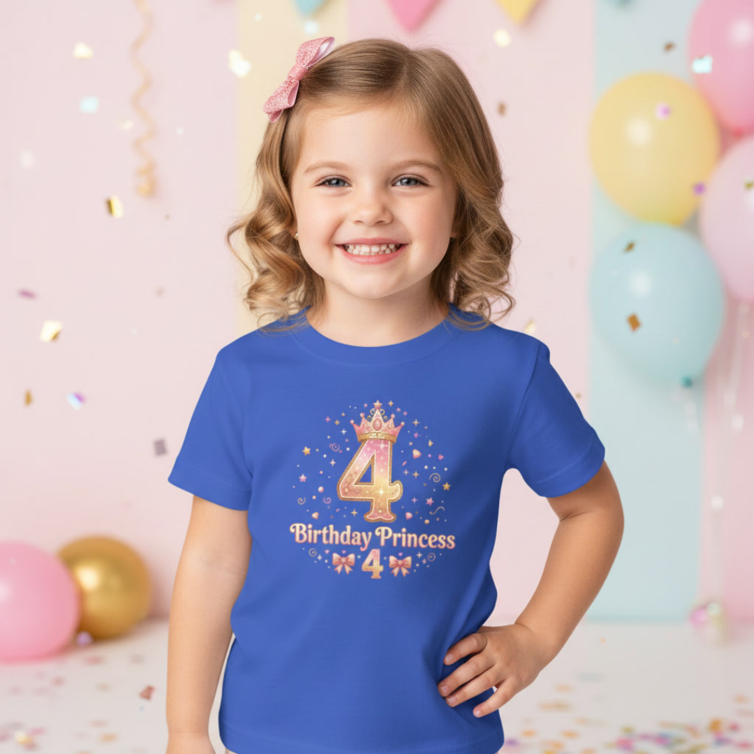 Cute Girl's T-Shirt - 4th Birthday Pink Princess Gold Crown i-Blend T-Shirt