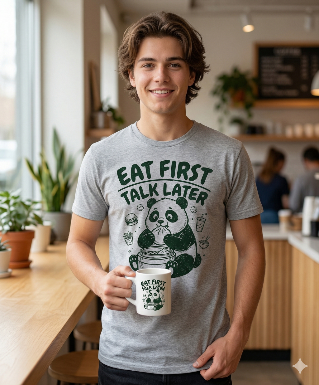 Eat First Talk Later Panda T-Shirt – Cute Foodie Graphic Tee