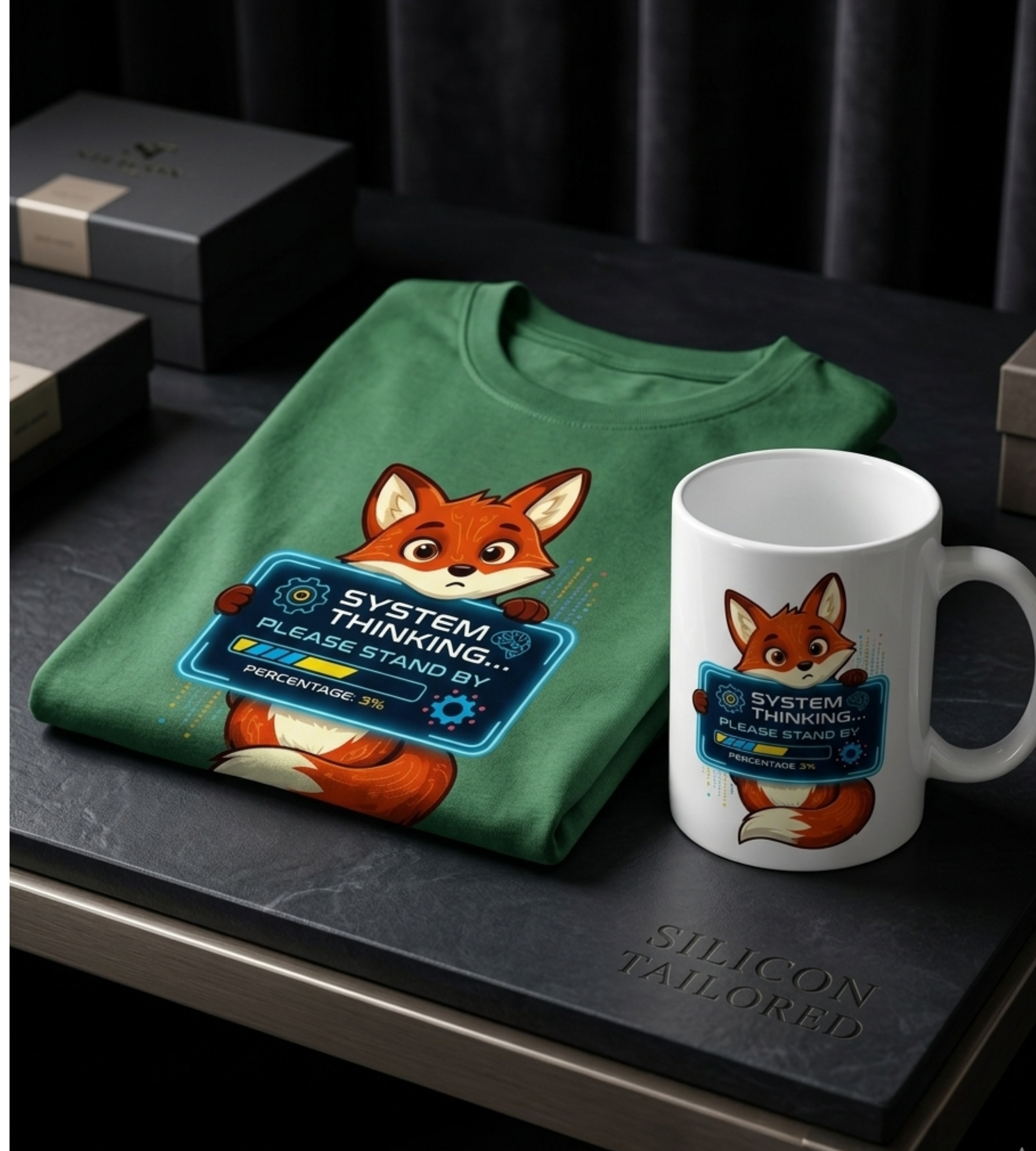 Fox "System Thinking... Please Stand By" Accent Coffee Mug – Cute Tech Geek Gift (11/15 oz)