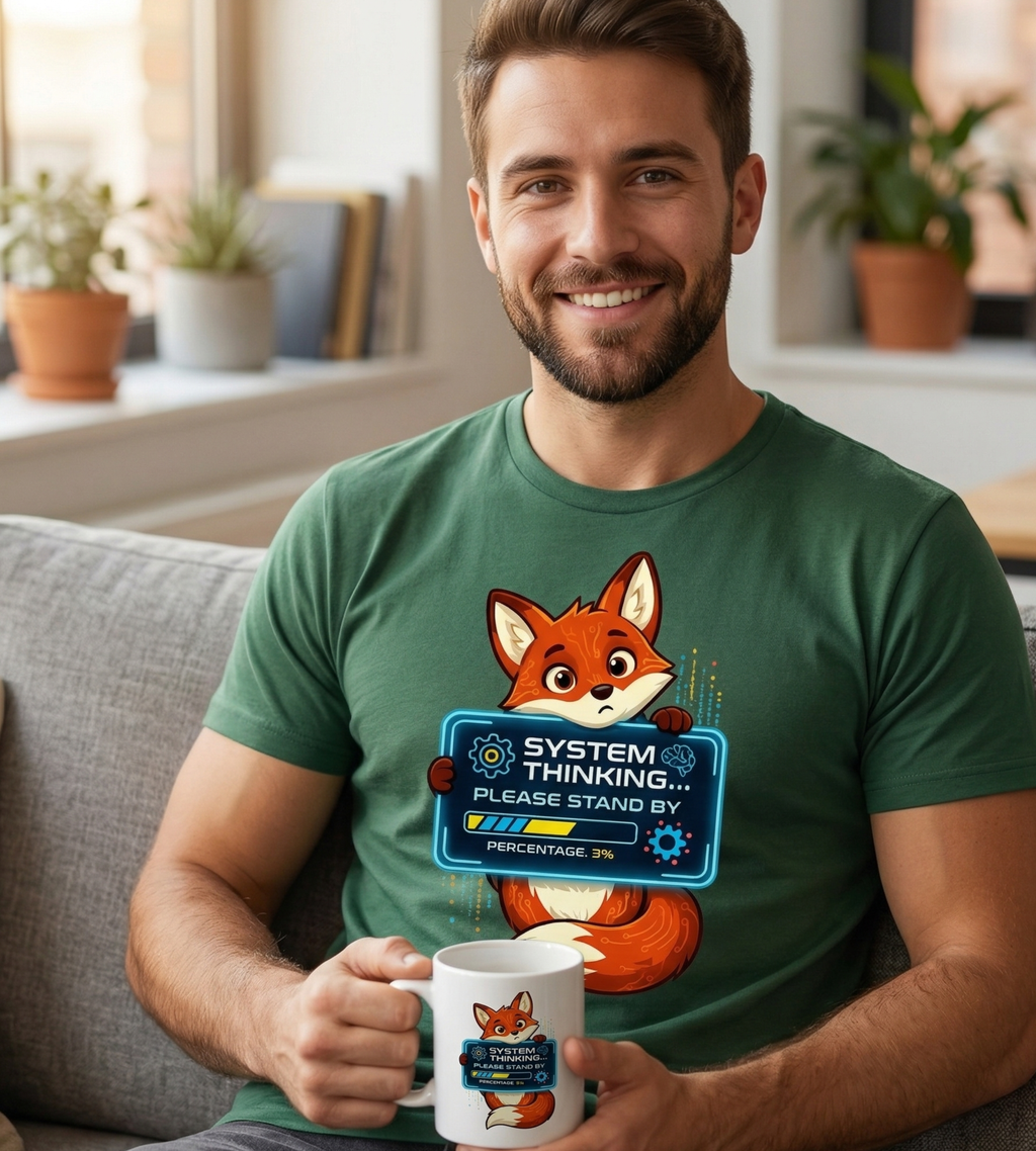 Fox "System Thinking... Please Stand By" Accent Coffee Mug – Cute Tech Geek Gift (11/15 oz)