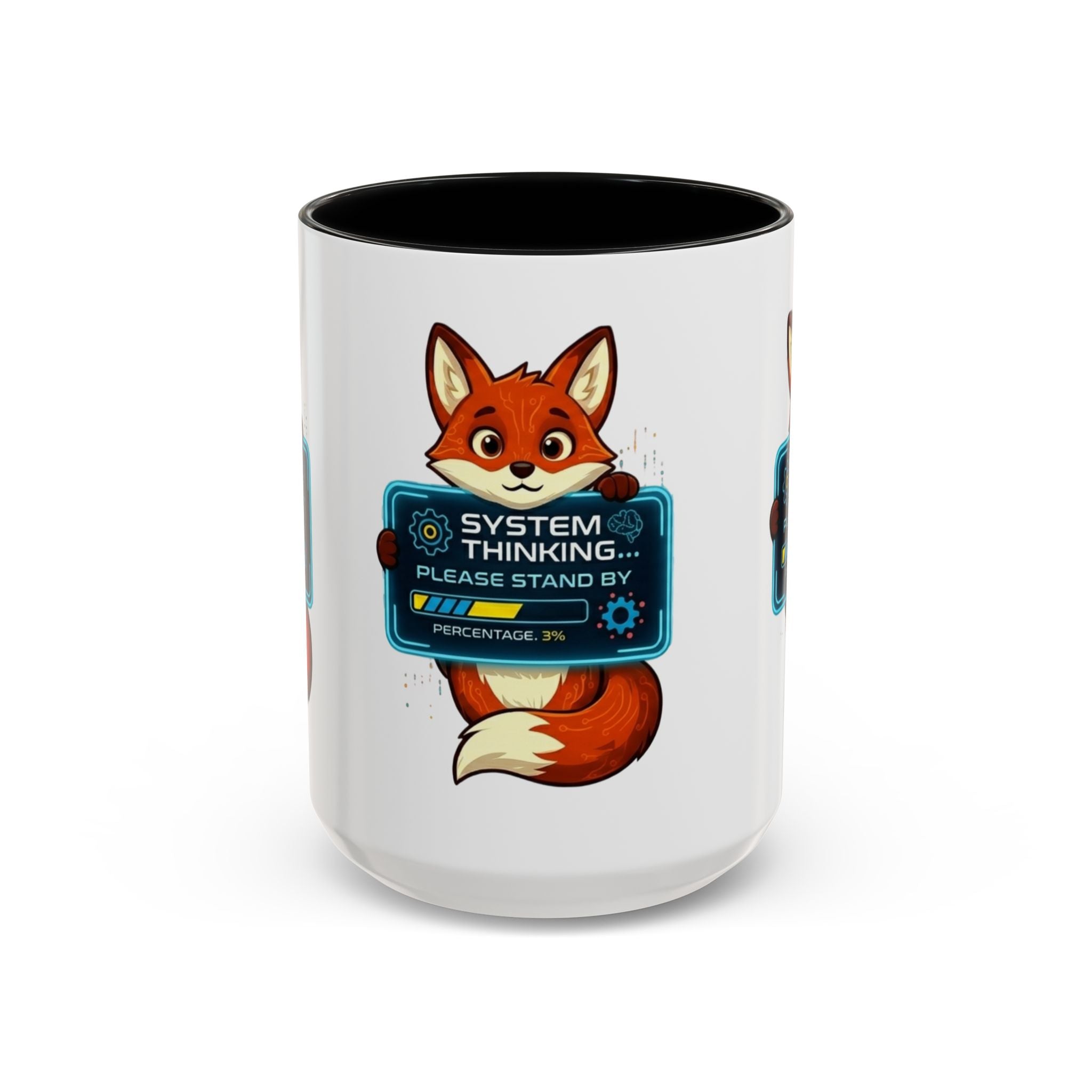 Fox "System Thinking... Please Stand By" Accent Coffee Mug – Cute Tech Geek Gift (11/15 oz)