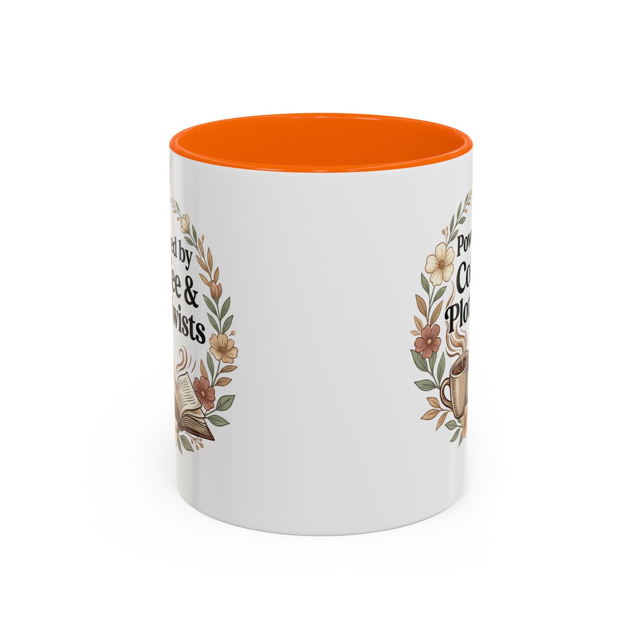 Coffee Mug — “Powered by Coffee & Plot Twists” Floral Book Lover Mug (11/15oz)
