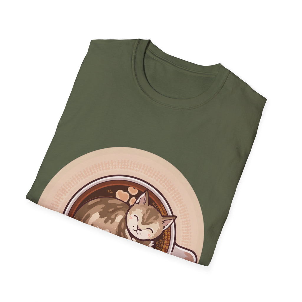 Cat in Coffee Cup T-Shirt — Cute Latte Cat Tee for Cat Lovers & Coffee Fans