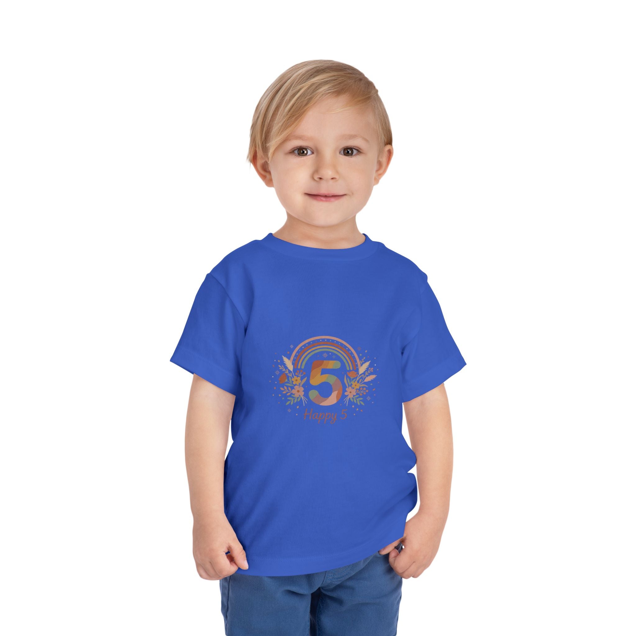 Toddler 5th Birthday Rainbow Tee – "Happy 5" Floral Celebration Shirt
