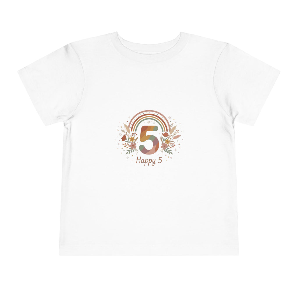Toddler 5th Birthday Rainbow Tee – "Happy 5" Floral Celebration Shirt
