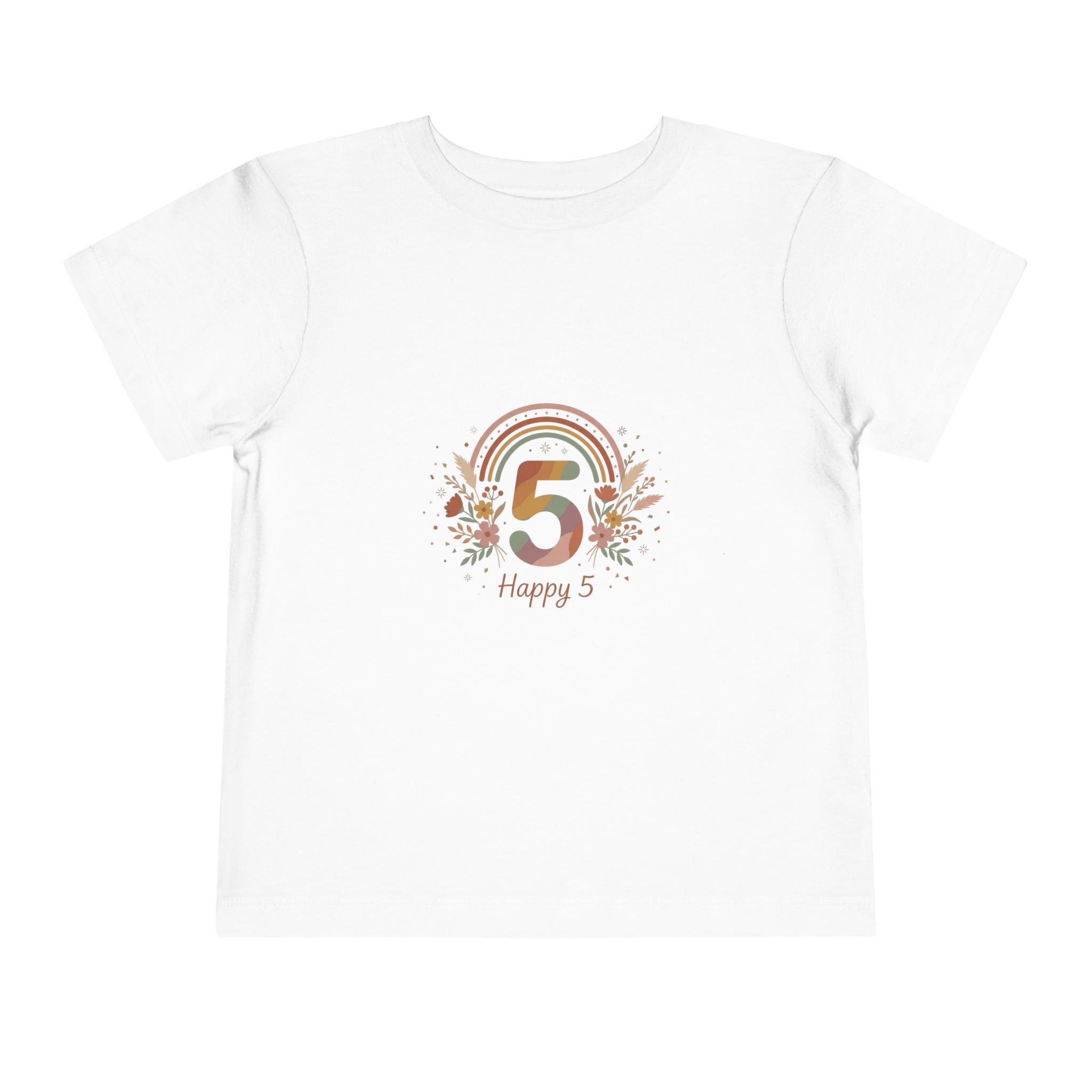 Toddler 5th Birthday Rainbow Tee – "Happy 5" Floral Celebration Shirt