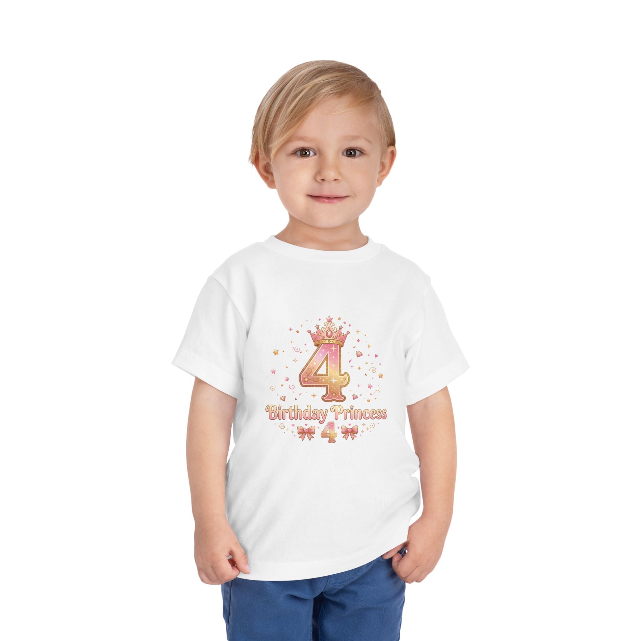 Cute Girl's T-Shirt - 4th Birthday Pink Princess Gold Crown i-Blend T-Shirt