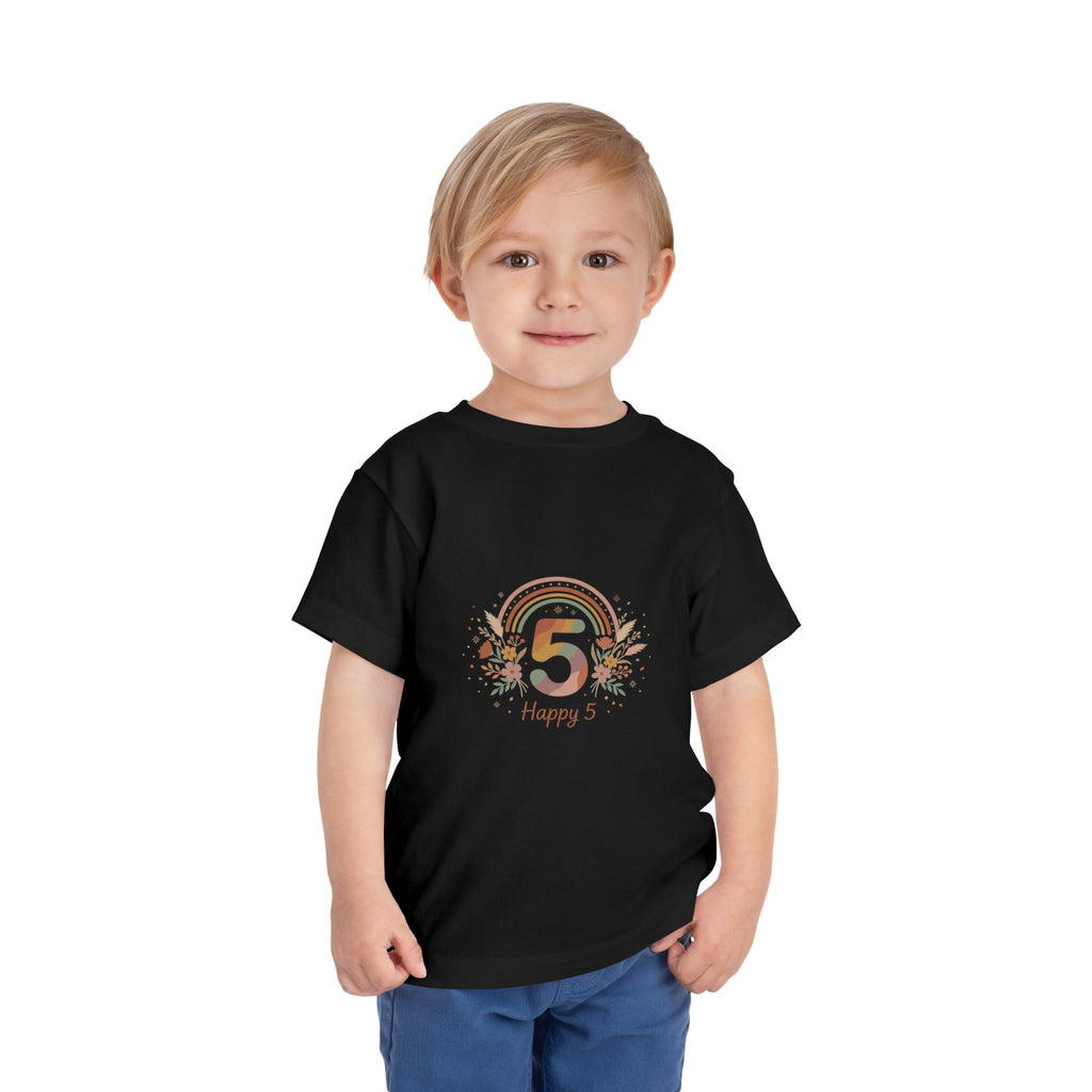 Toddler 5th Birthday Rainbow Tee – "Happy 5" Floral Celebration Shirt