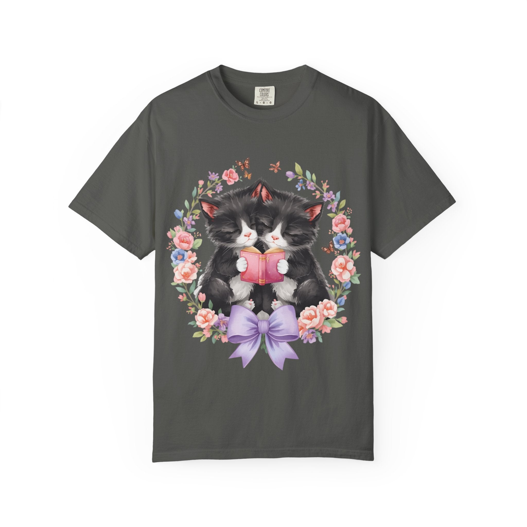 T-Shirt — Cute Kittens Holding Gift Floral Wreath Tee