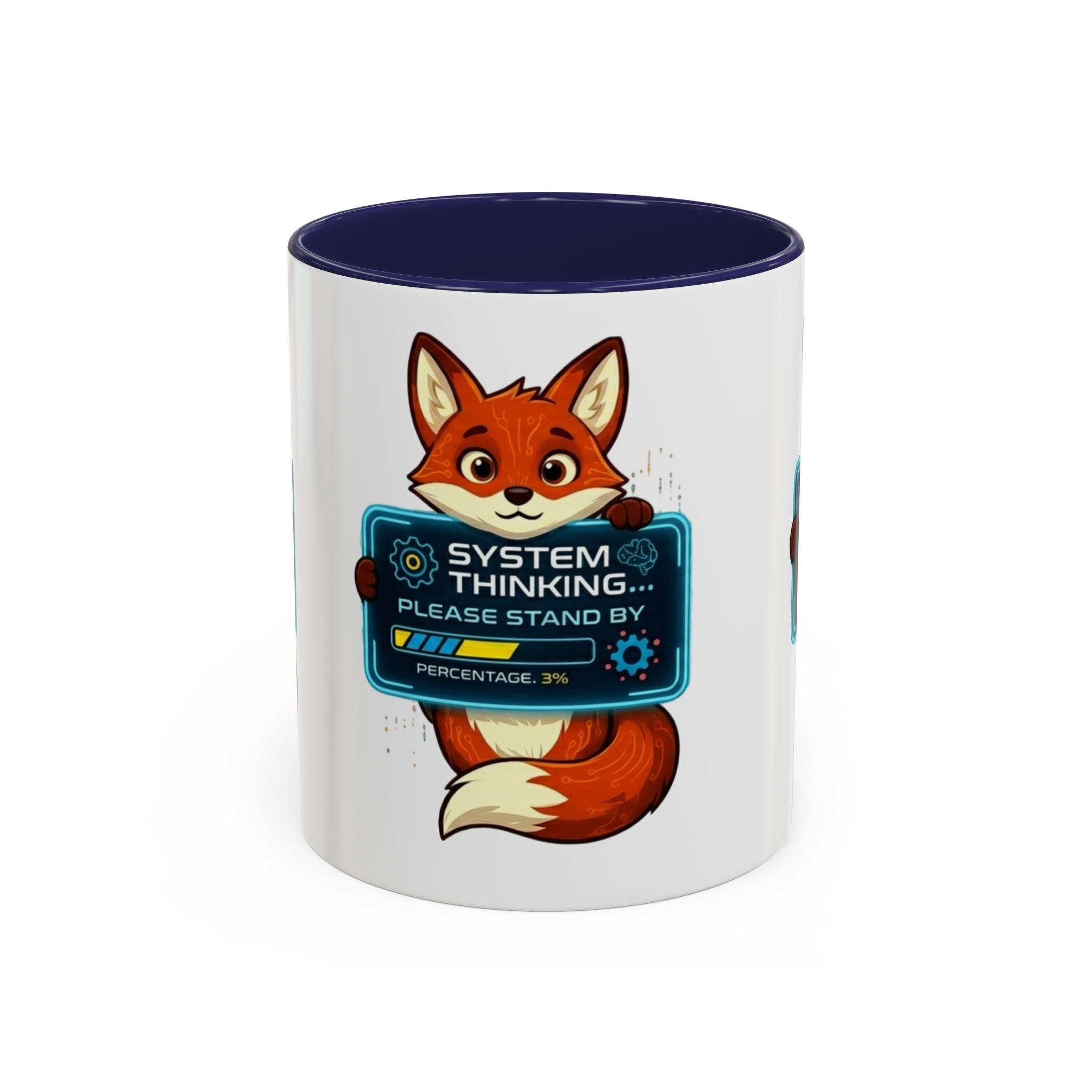 Fox "System Thinking... Please Stand By" Accent Coffee Mug – Cute Tech Geek Gift (11/15 oz)