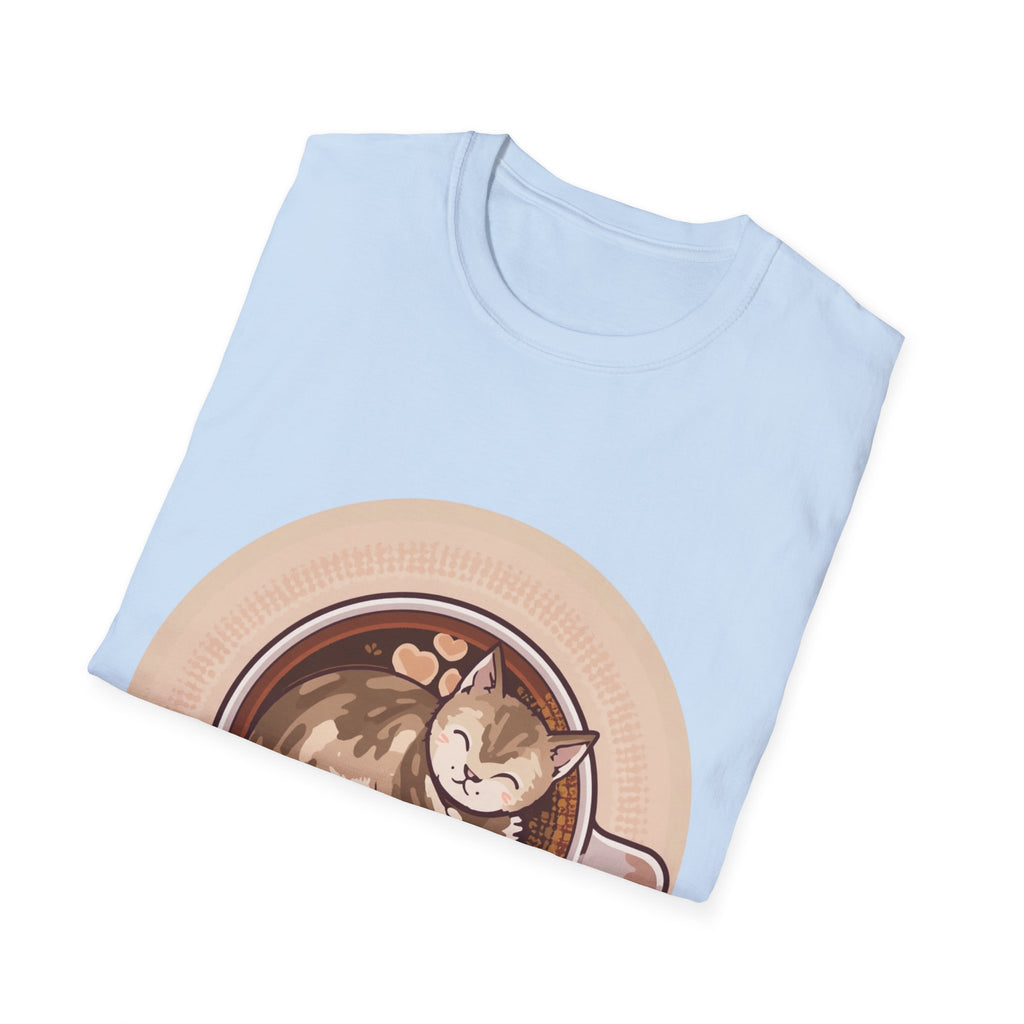 Cat in Coffee Cup T-Shirt — Cute Latte Cat Tee for Cat Lovers & Coffee Fans