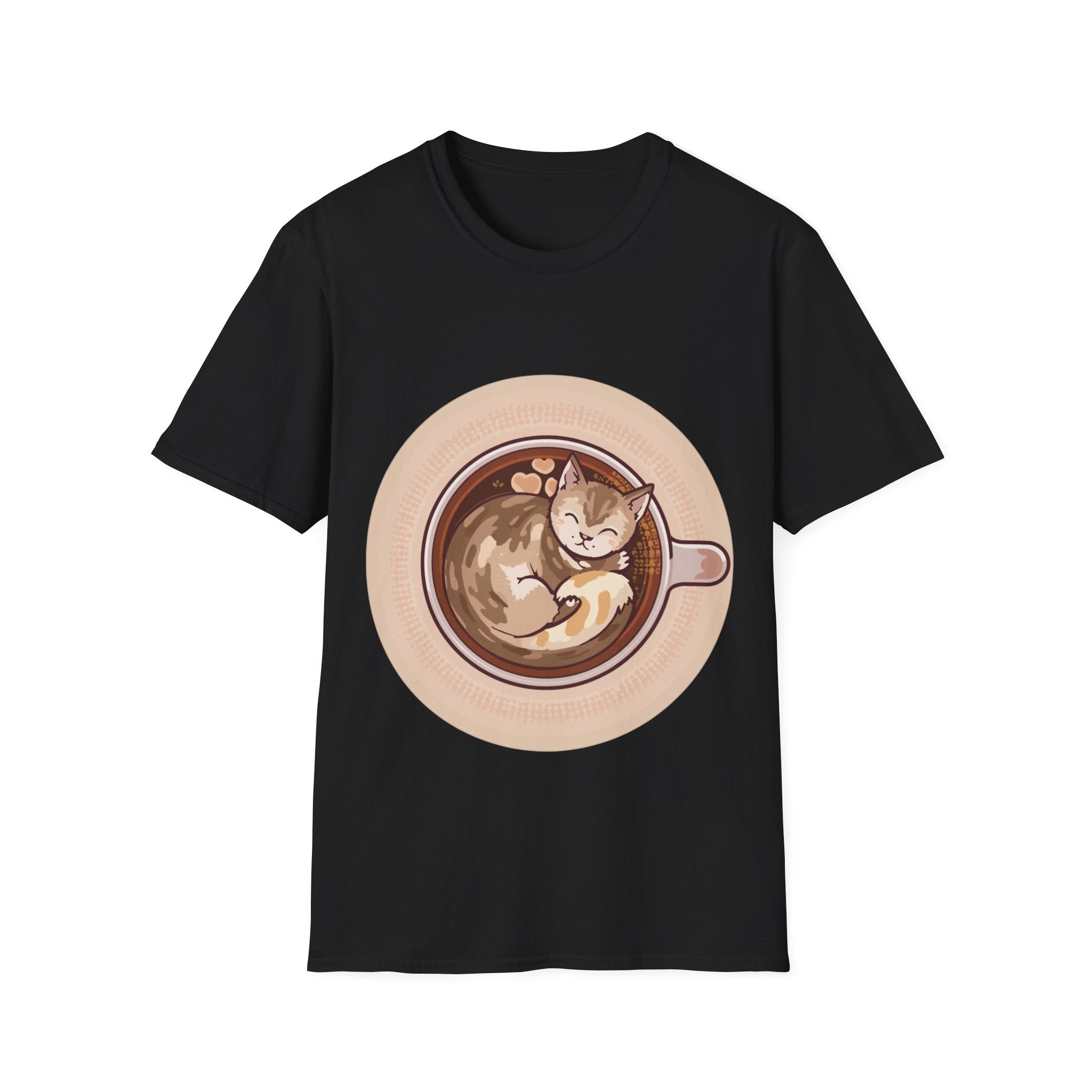 Cat in Coffee Cup T-Shirt — Cute Latte Cat Tee for Cat Lovers & Coffee Fans