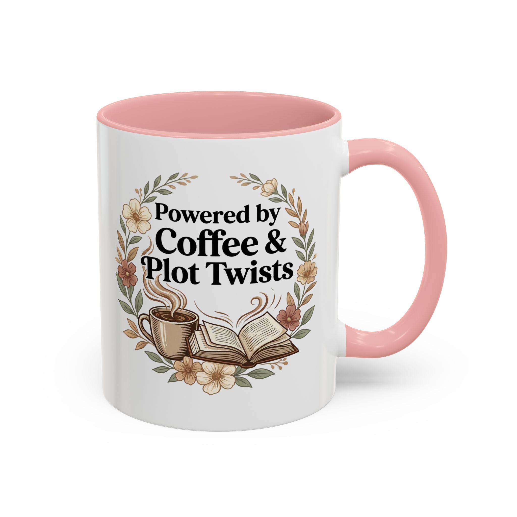 Coffee Mug — “Powered by Coffee & Plot Twists” Floral Book Lover Mug (11/15oz)