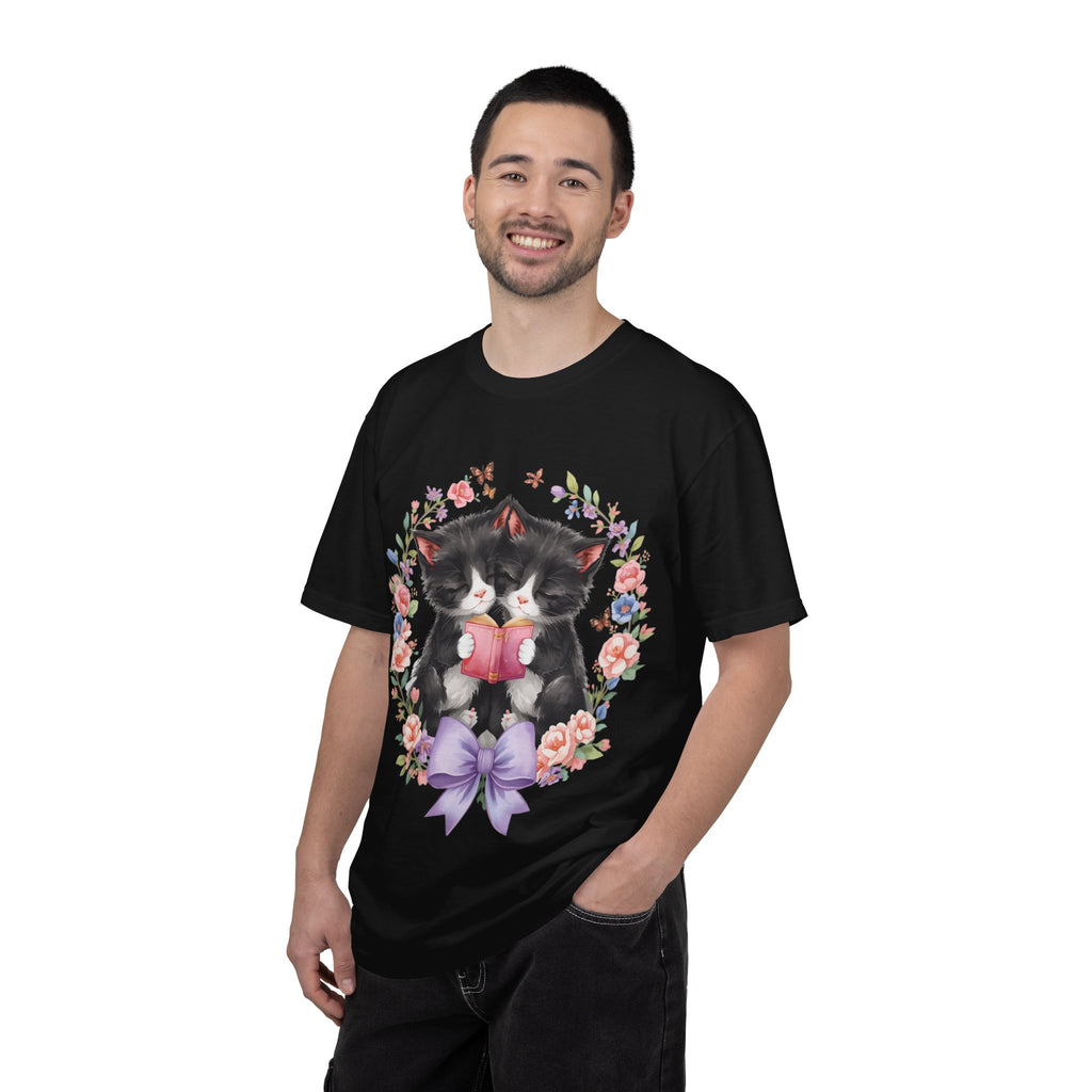 T-Shirt — Cute Kittens Holding Gift Floral Wreath Tee