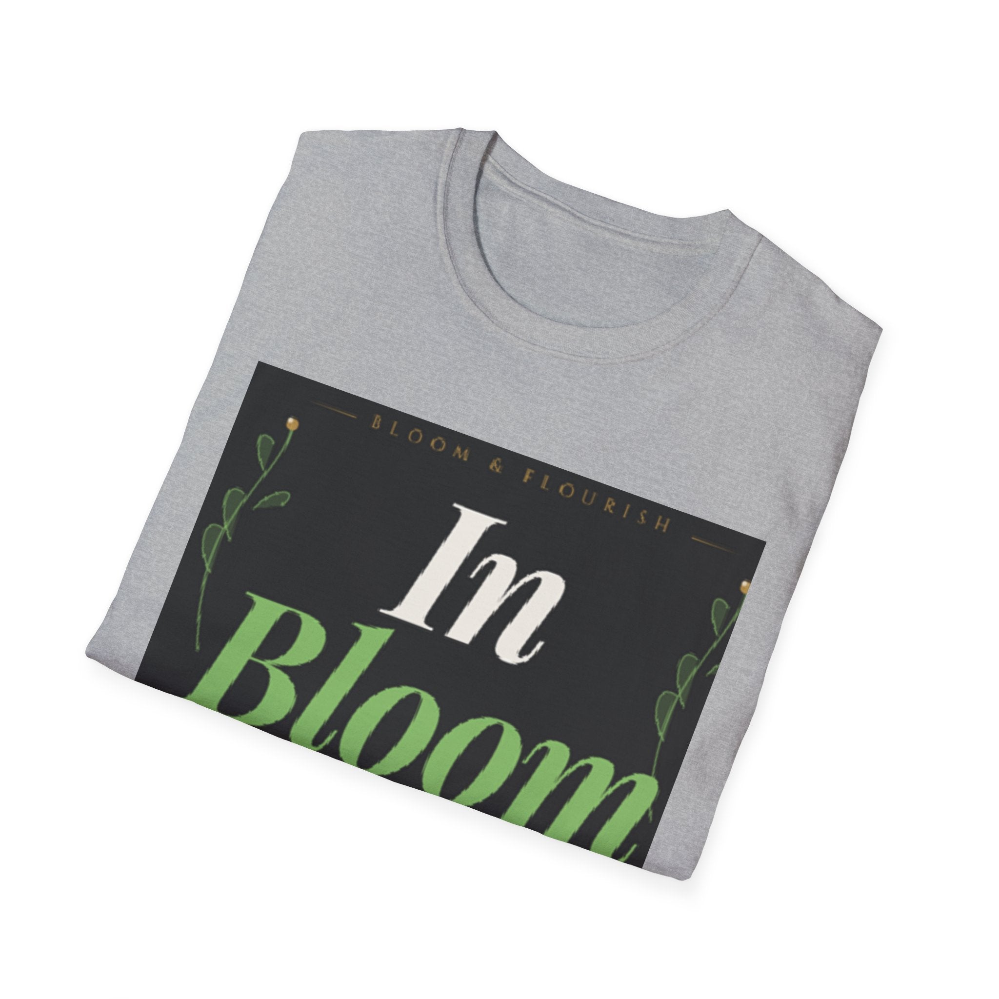 In Bloom T-Shirt — Botanical Graphic Tee with Green Lettering