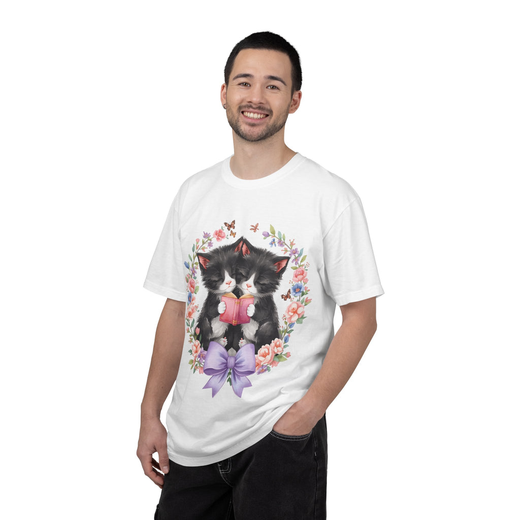 T-Shirt — Cute Kittens Holding Gift Floral Wreath Tee