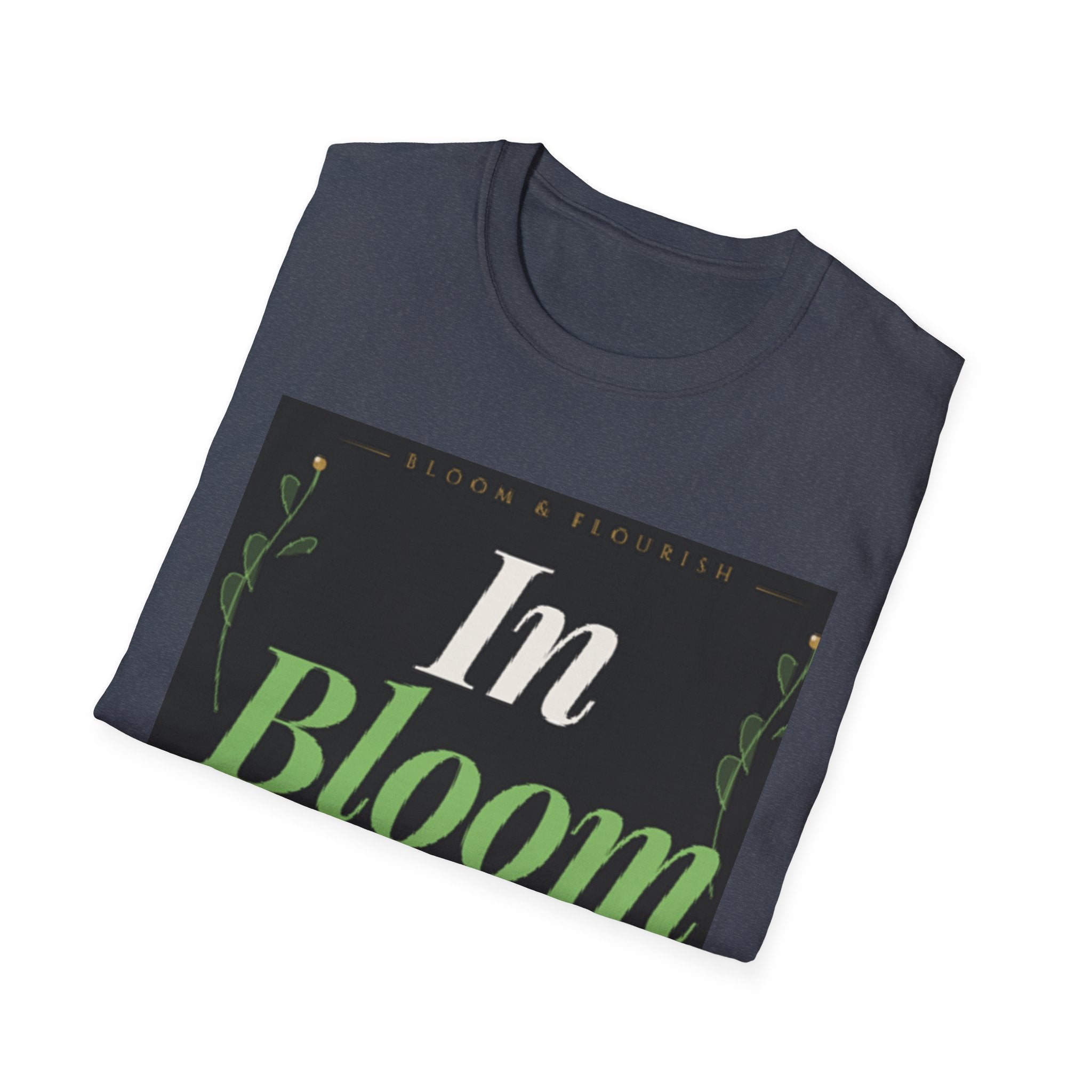 In Bloom T-Shirt — Botanical Graphic Tee with Green Lettering
