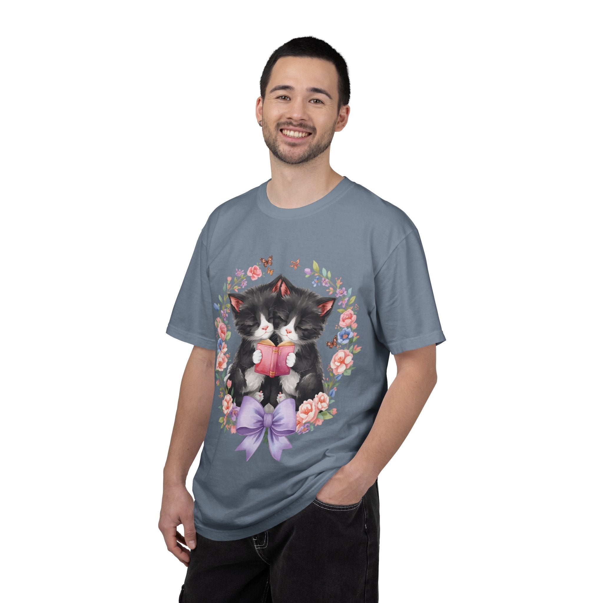 T-Shirt — Cute Kittens Holding Gift Floral Wreath Tee