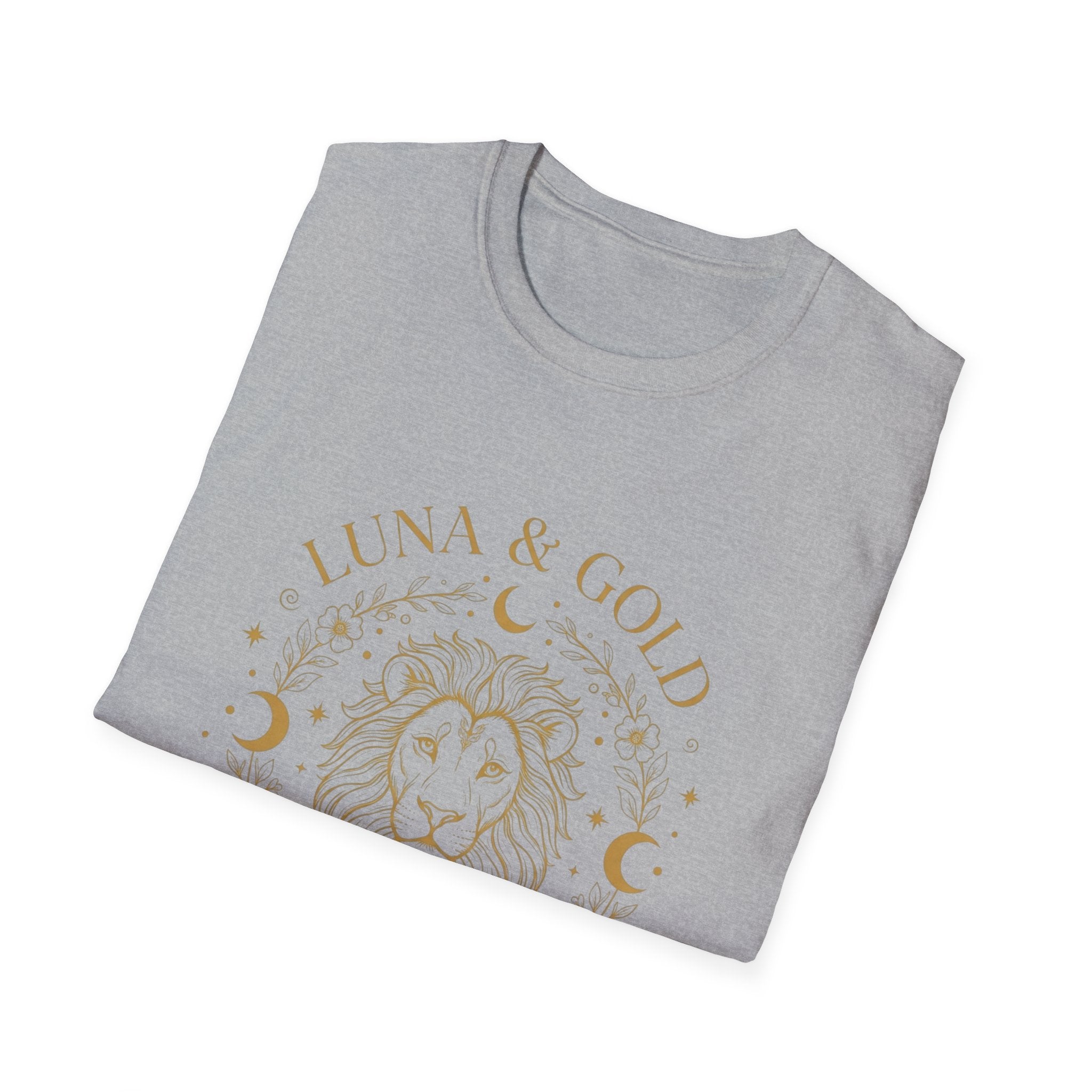 Luna & Gold Lion Moon T-Shirt — Celestial Zodiac Leo Graphic Tee