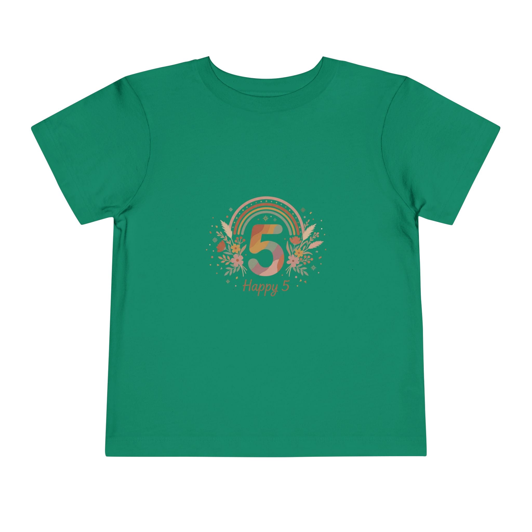 Toddler 5th Birthday Rainbow Tee – "Happy 5" Floral Celebration Shirt