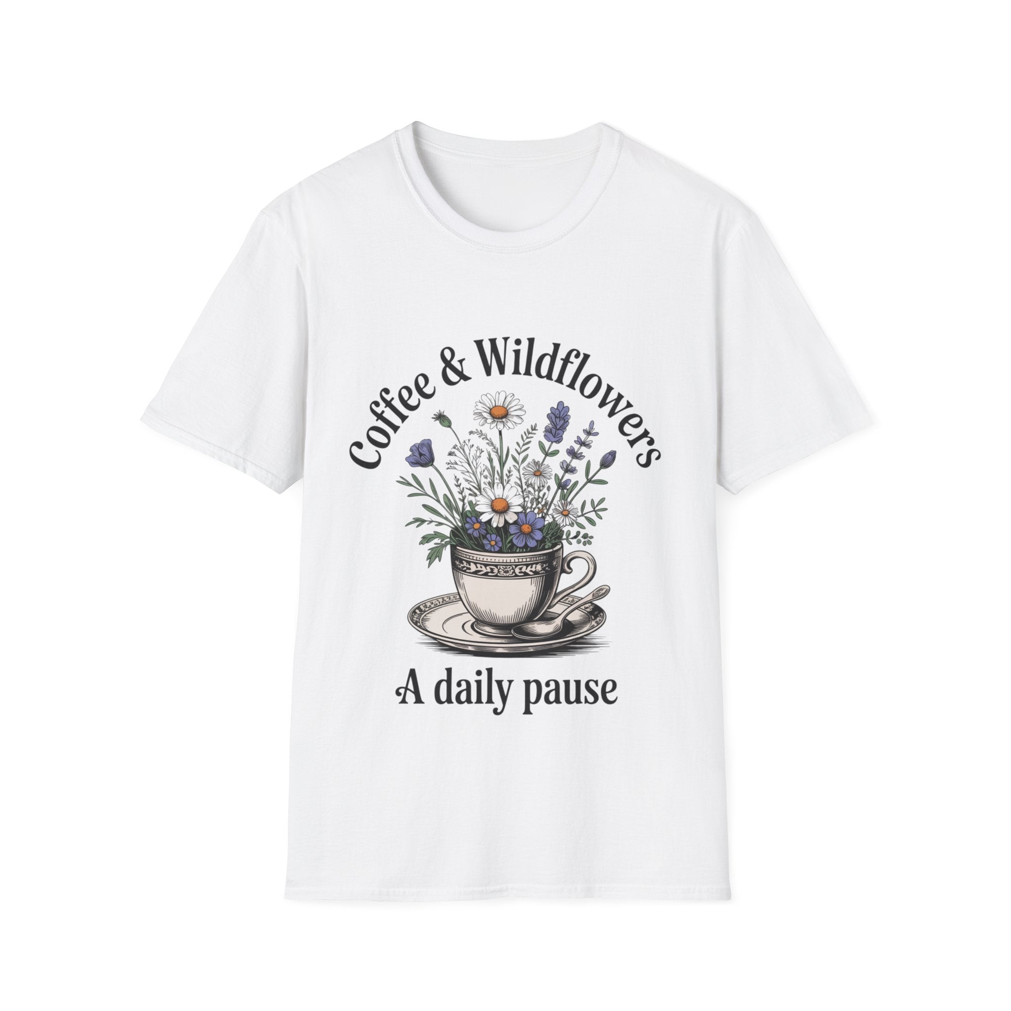 Cute Coffee Lover Floral T-Shirt – Coffee & Wildflowers Design