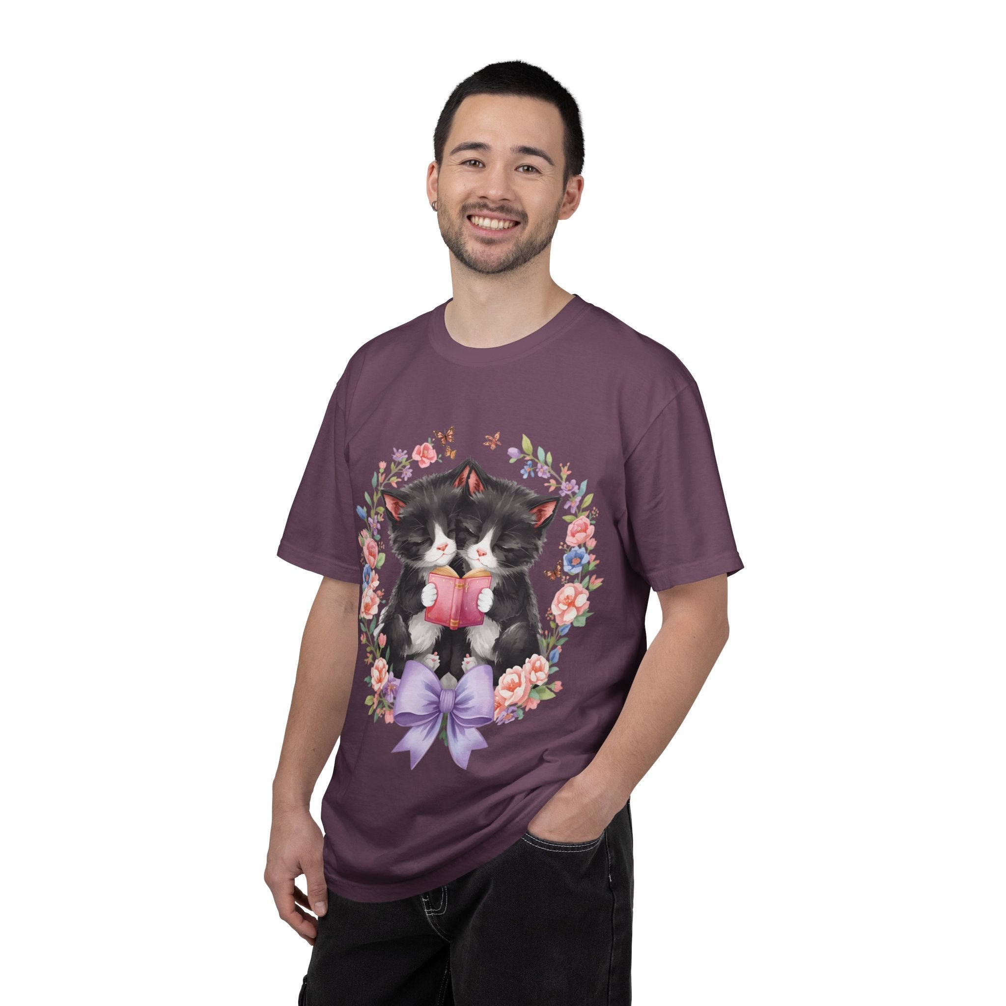 T-Shirt — Cute Kittens Holding Gift Floral Wreath Tee