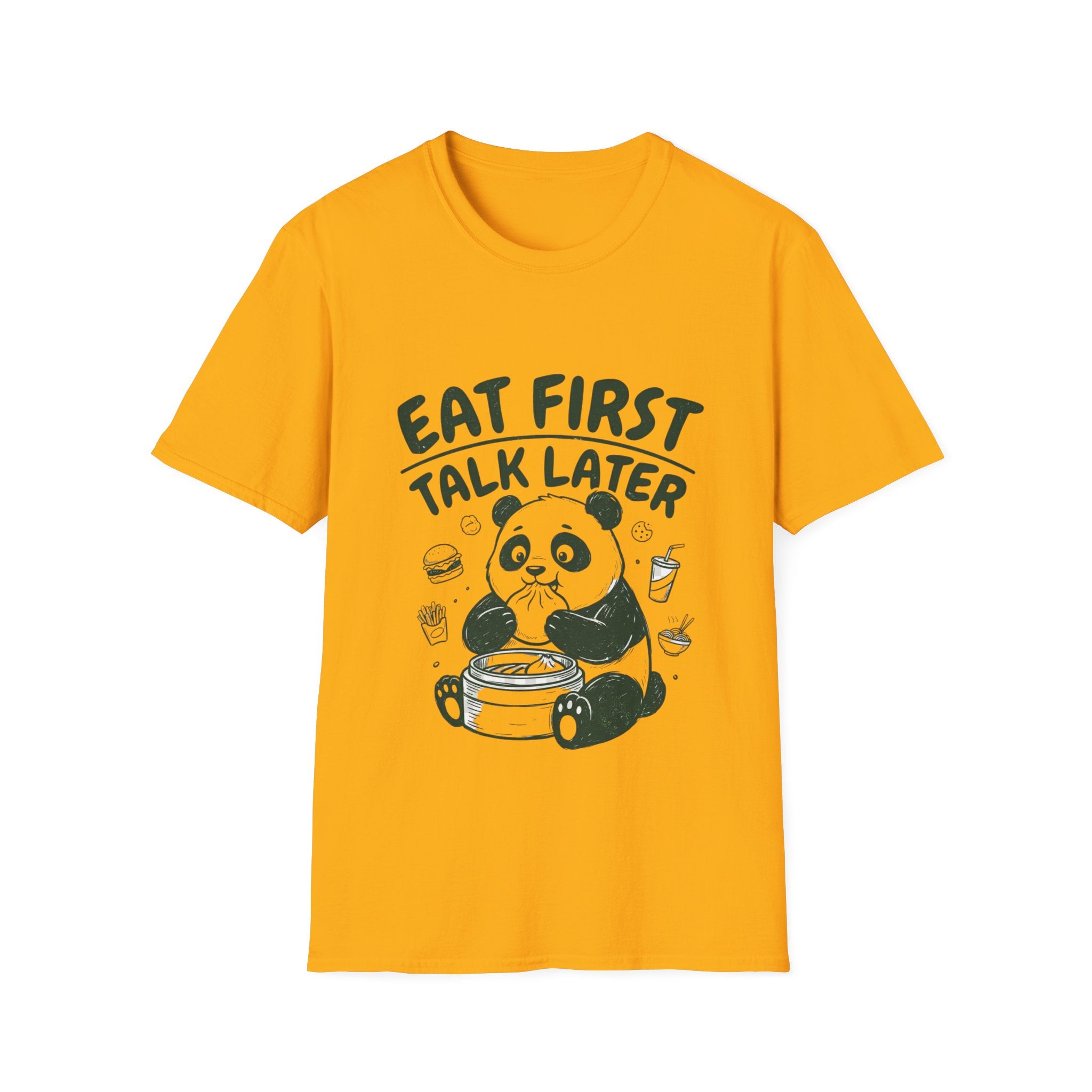 Eat First Talk Later Panda T-Shirt – Cute Foodie Graphic Tee